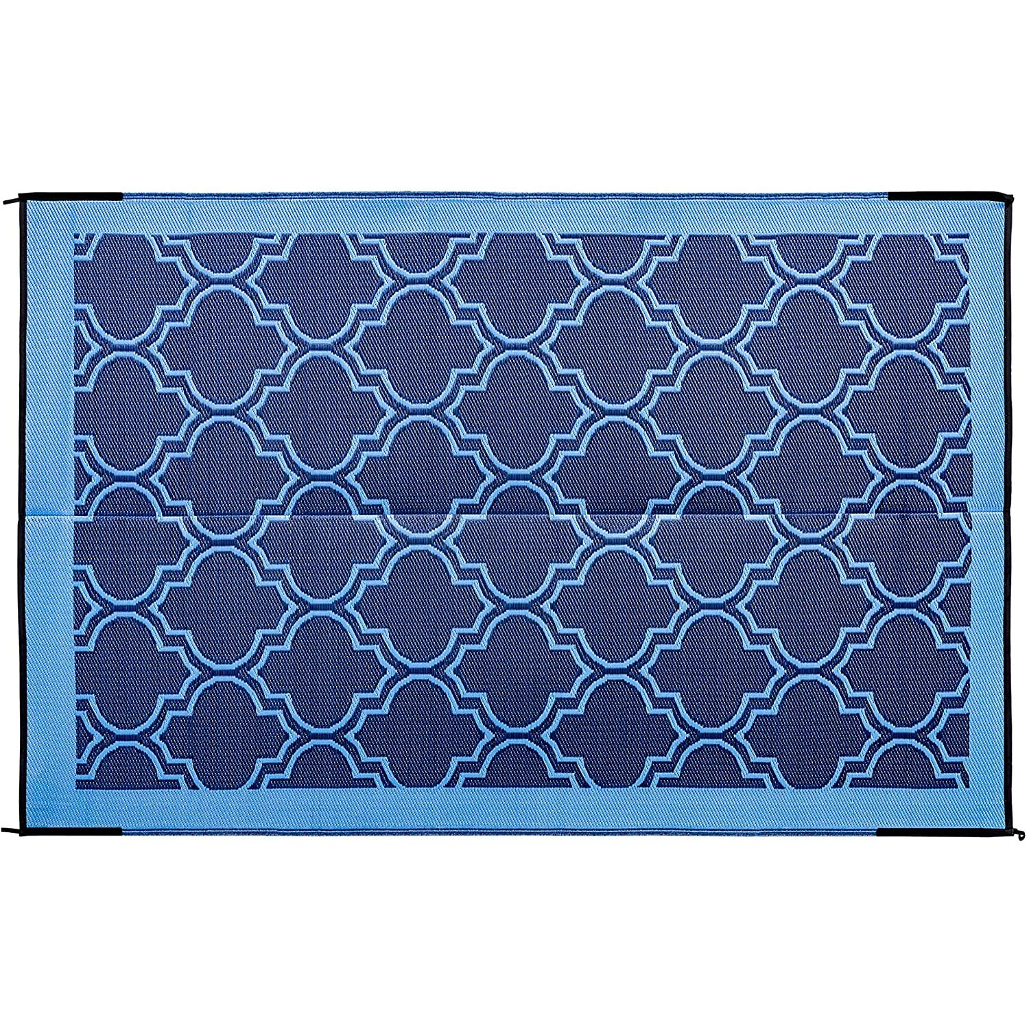 Camco Reversible Large Outdoor Patio Mat - Easy to Clean, Perfect for Picnics, Cookouts, Camping, and The Beach (6' x 9', Lattice Blue Design) (42876)
