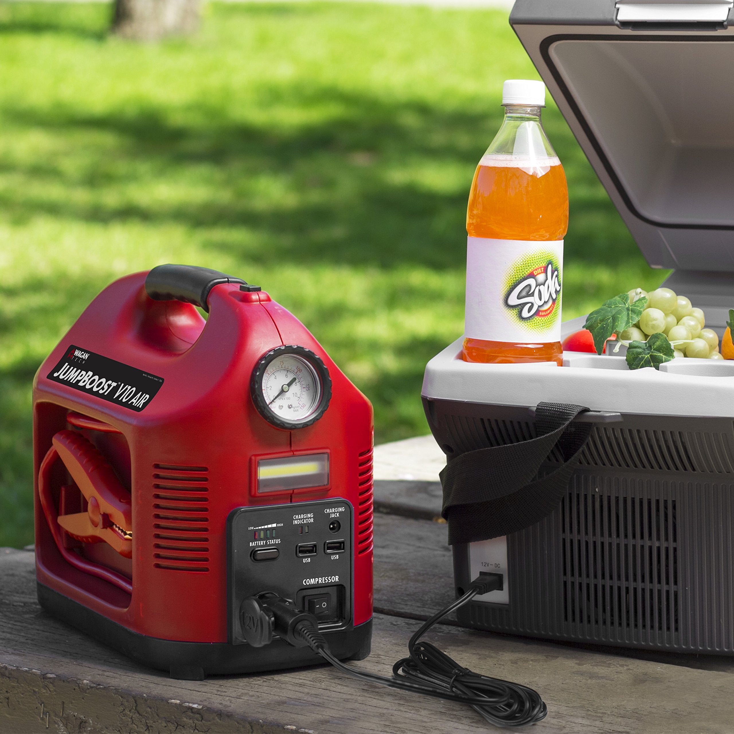 Wagan Jumpboost EL7556 V10 Air 1200 Peak Amps 12V Jump Starter with 150 PSI Powerful Air Compressor Tire Inflator, 1 Built-in DC Socket and 2A USB Port, Work Light