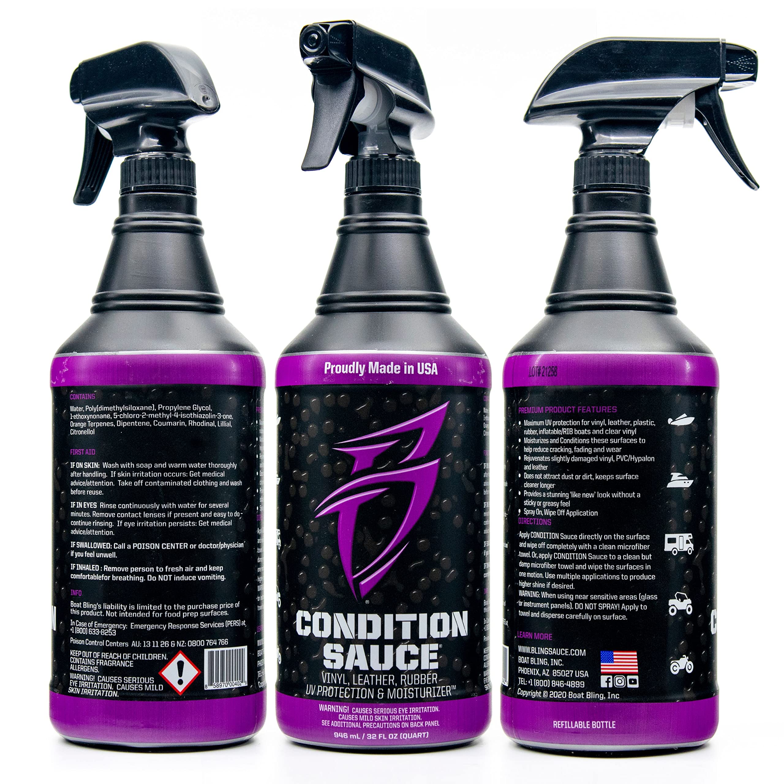 Bling Sauce Premium Condition Sauce Boat Interior Moisturizer and UV Protectant, 1 Gallon