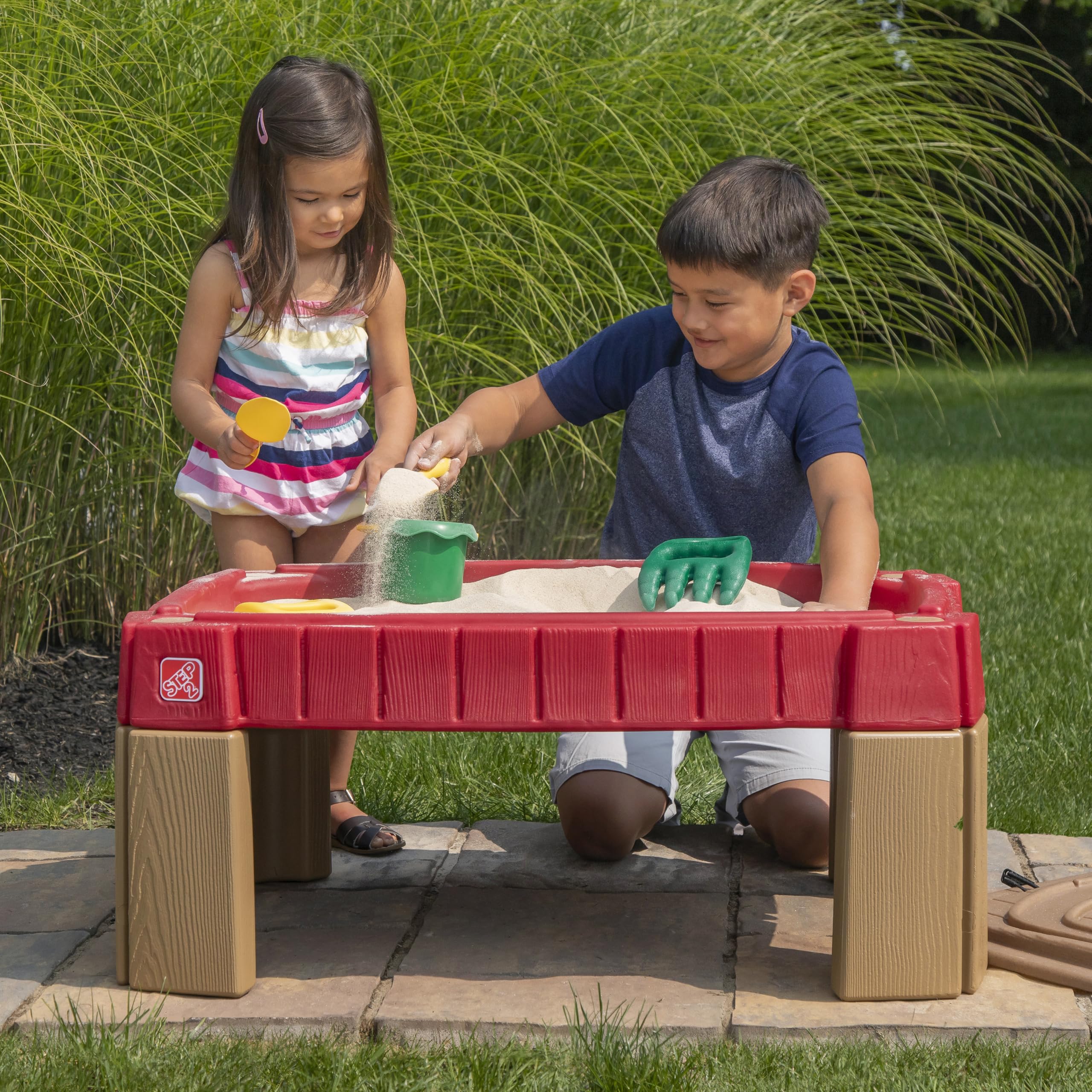 Step2 Sand Table Naturally Playful, Kids Sand Activity Sensory Table, 5 Piece Accessory Kit, Toddler Summer Outdoor Toys, 2+ Years Old