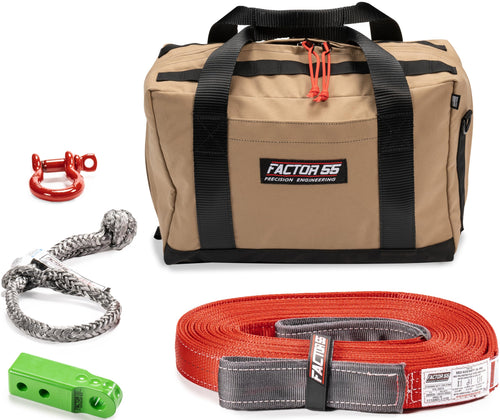 Owyhee Factor 55 Tow and Recovery Kit for Trucks, Jeeps, and SUVs, with Green Hitchlink and Medium Bag