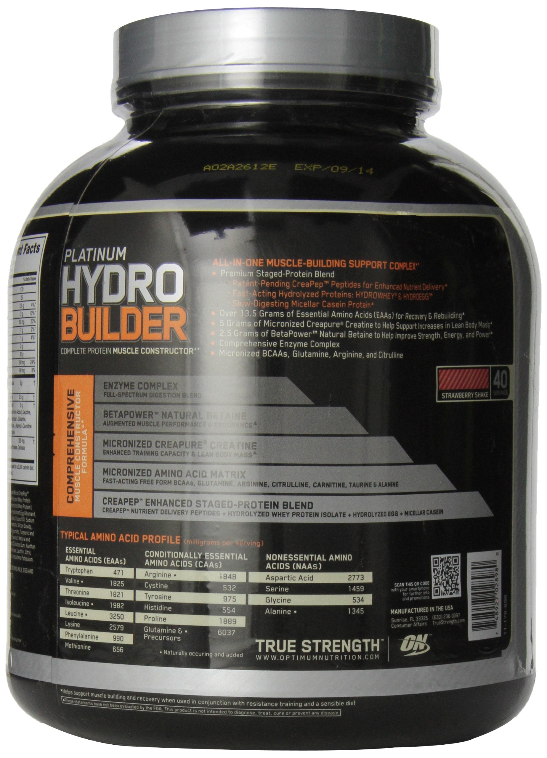 Platinum Hydrobuilder Protein Drink Optimum Nutrition, Strawberry Shake, 4.59 Pound
