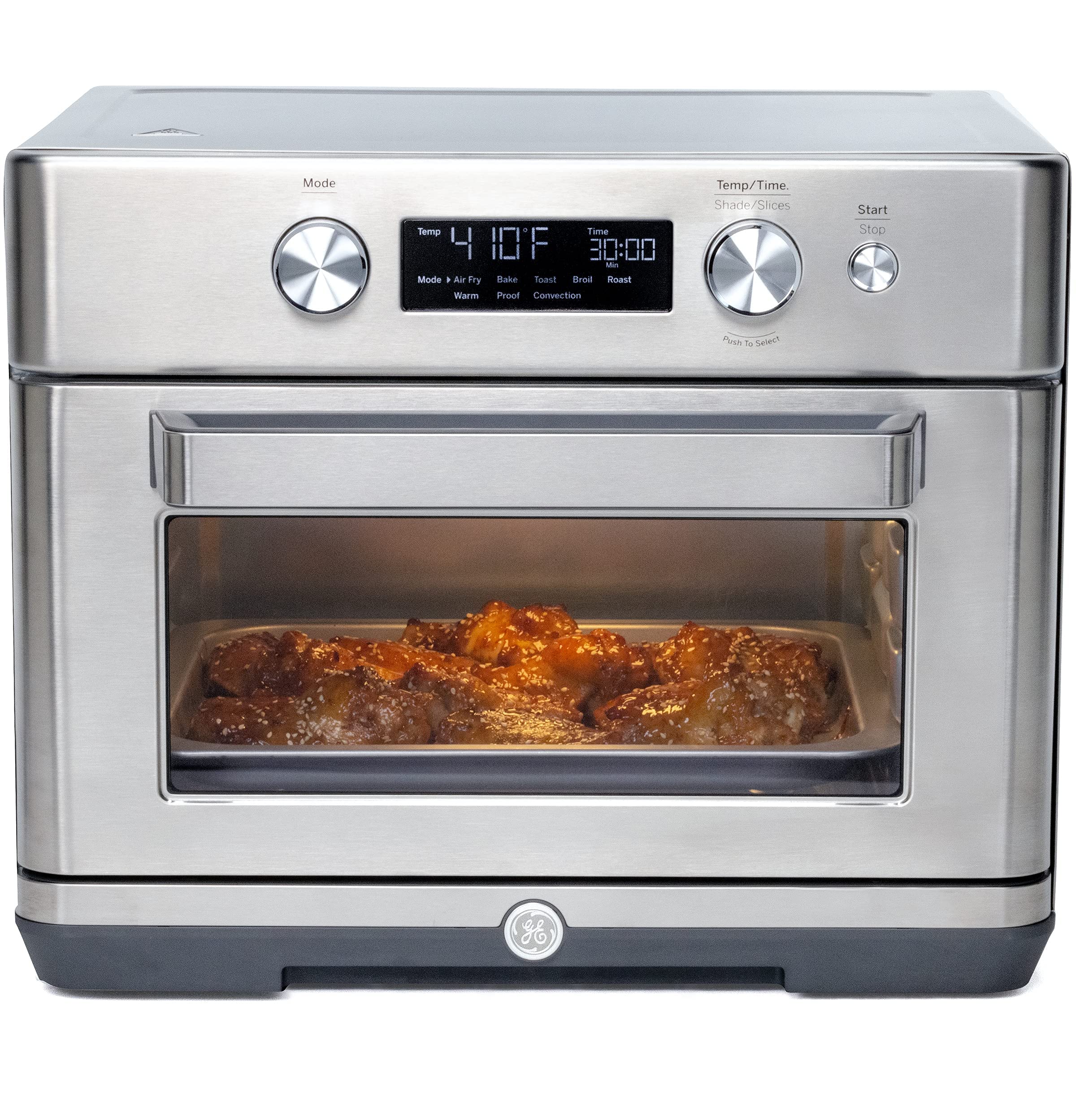 Digital Air Fryer GE Toaster Oven + Accessory Set | Convection Toaster with 8 Cook Modes | Large Capacity Oven - Fits 12" Pizza | Countertop Kitchen Essentials | Stainless Steel