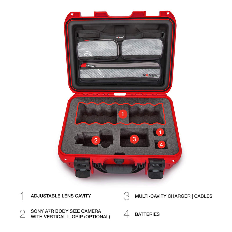 Waterproof Nanuk 920 Hard Case with Lid Organizer for Sony A7R Size Camera - Red (920-SON9)