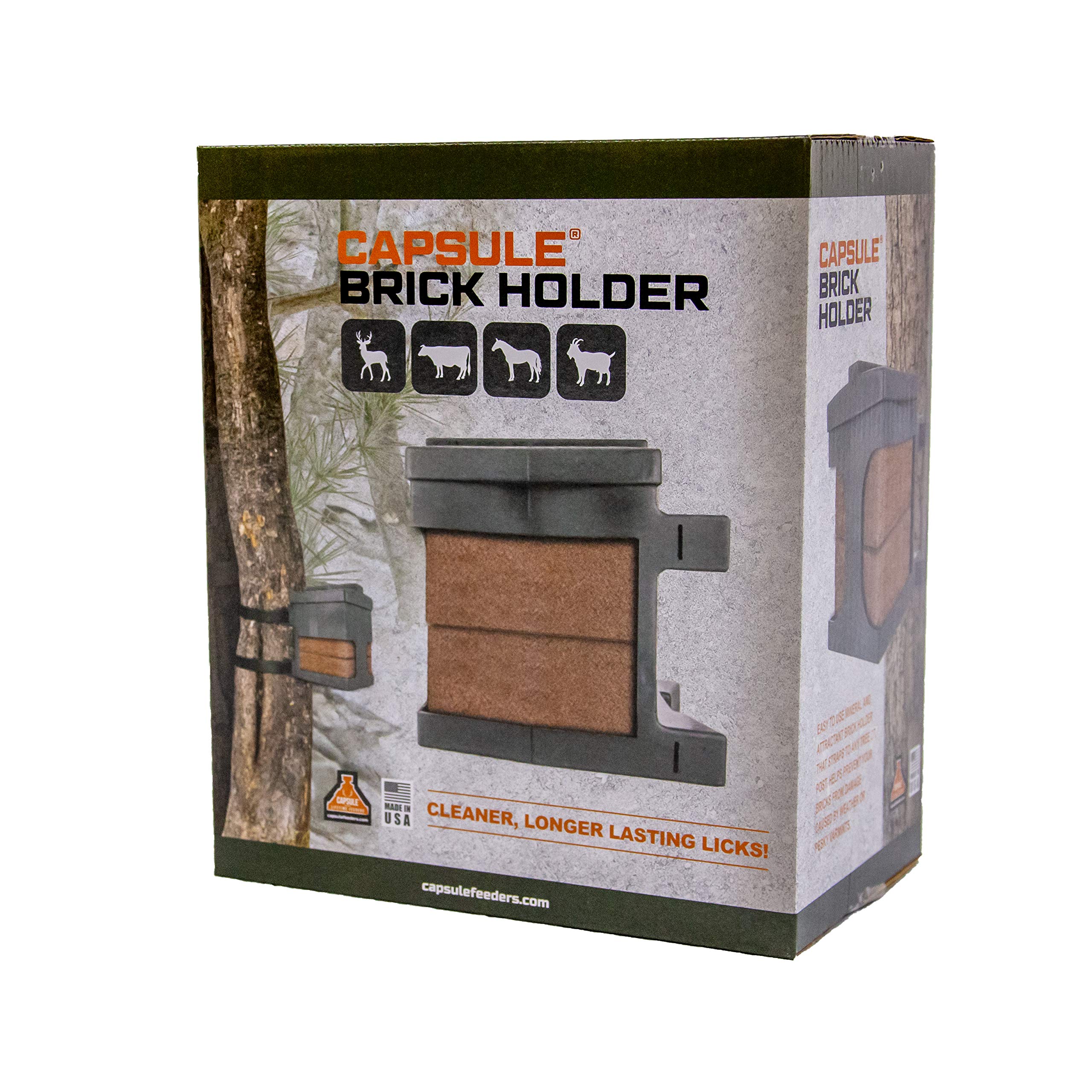 Brick Holder Capsule Feeders for up to Four, 4 lb Salt, Mineral, and Attractant Bricks with Mounting Straps, Black