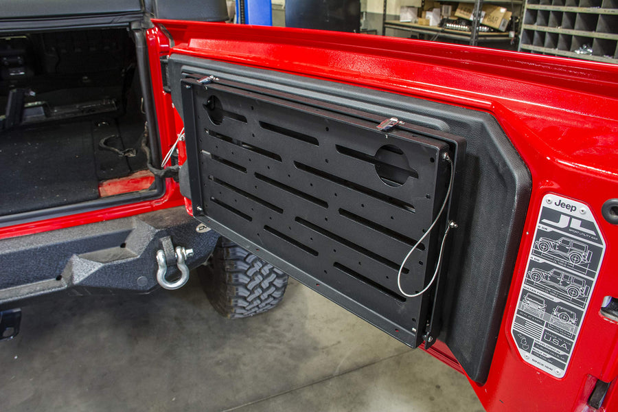 TTJL-01 | DV8 Offroad | Trail Table fits 2018-Current Wrangler JL | Space Saving Design | Mounts to Tailgate | Convenient Work Space | Rattle Free Design | Black Finish