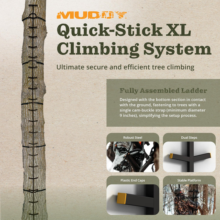 Muddy Quick Stick XL Tree Climbing Stick Climbing Gear, Deer Hunting Accessories for Elevated Deer Blinds and Tree Stands, Black