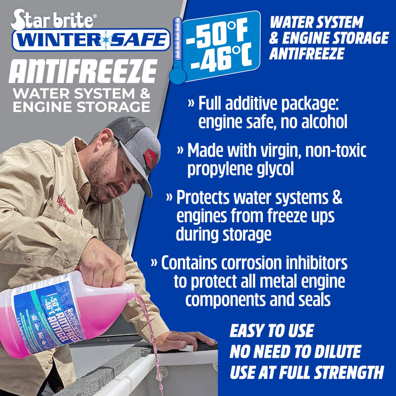 Non-Toxic STAR BRITE -50°F Winter Safe RV Marine Antifreeze, Water System and Engine Storage Solution, Ready-to-Use, Protects Down to -50 Degrees Fahrenheit