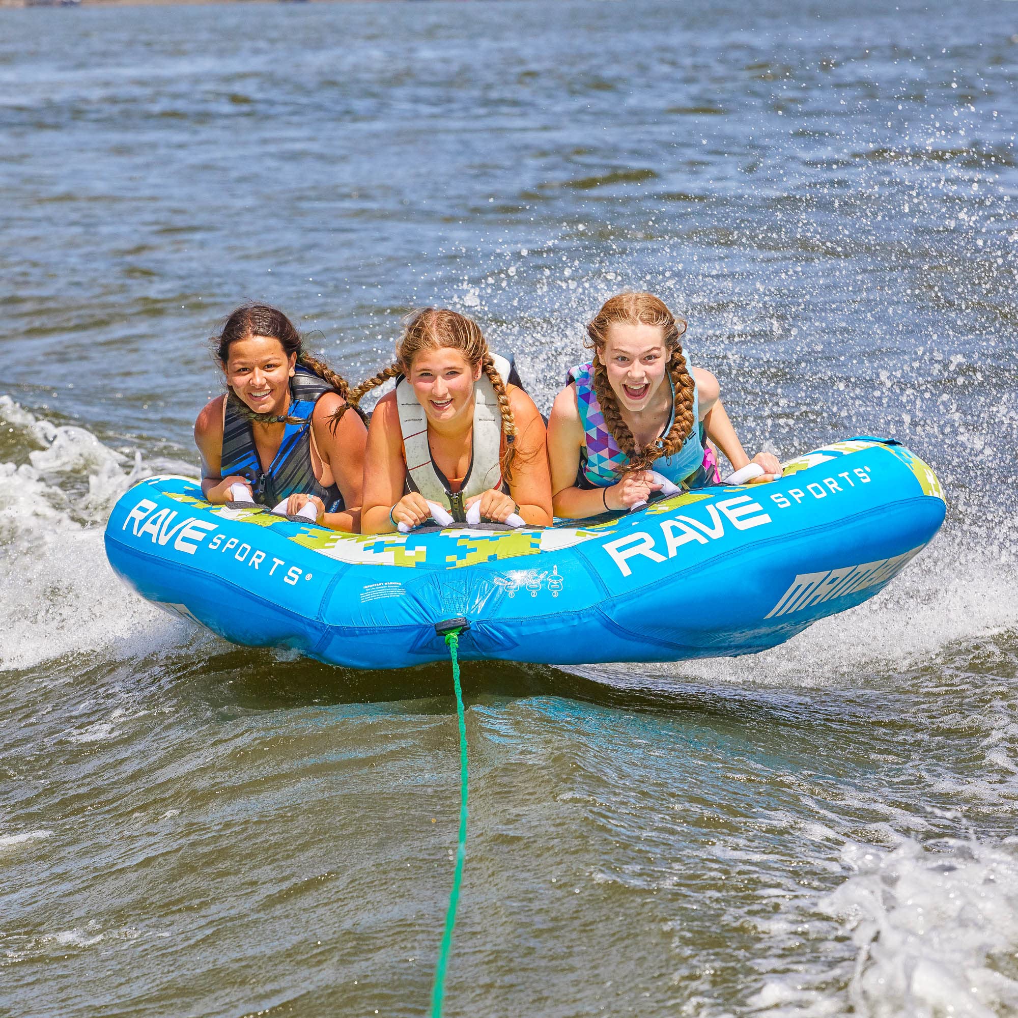 Mambo RAVE Sports Inflatable Towable Tube, 1-3 Riders, Wing Shape for Fast Rides, Durable Nylon Cover, Foam-Filled Reinforced Handles, Quick Connect Tow Point, Boat-Towables, Holds 510 lbs