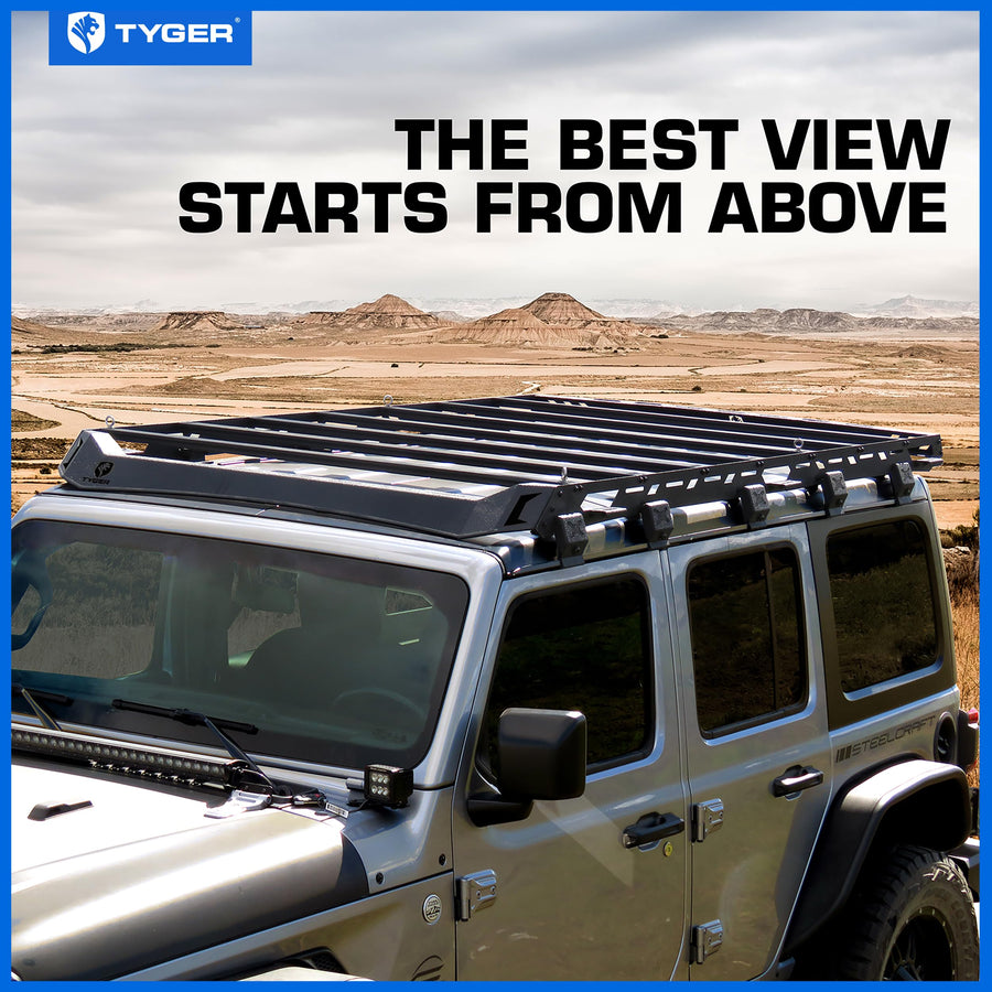 Tyger Auto Roof Rack Platform Style Compatible with 2018-2026 Jeep Wrangler JLU 4 Doors (Not for JKU) | for Models with Hard Top | Cargo Storage Carrier | Paintable Accent Inserts | TG-RR1J33558