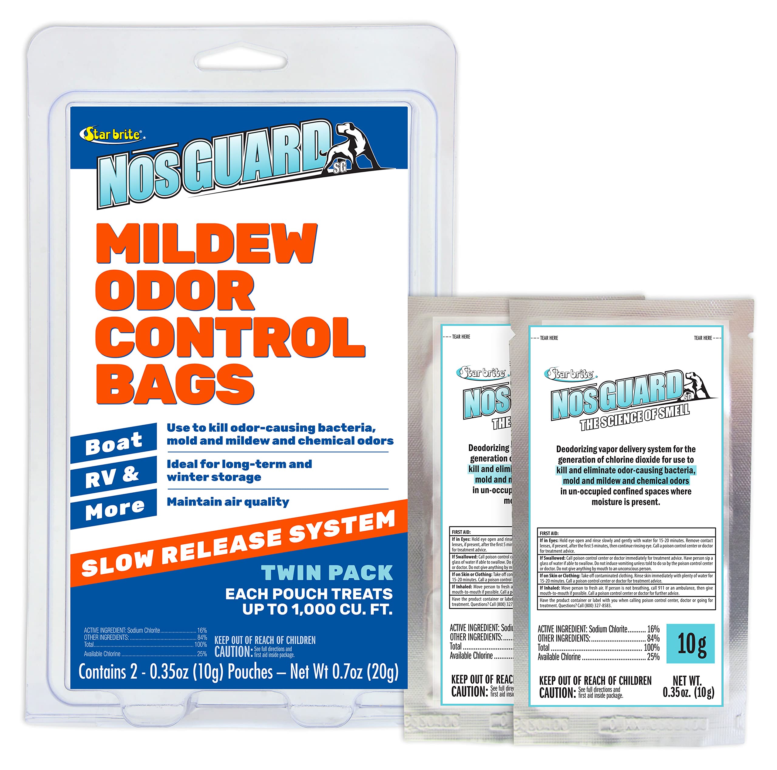 Star Brite Mildew Odor Control Bags NOS-Guard - Slow Release System - Twin Pack
