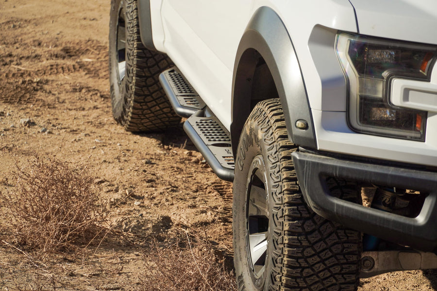 DV8 Offroad OE Plus Side Steps for 2015-2024 Crew Cab Ford F-150 & Raptor | Anti-Slip Design | Mounts to Body/Pinch Weld | Protection from Light Trail Debris | Fully Bolt-On Installation