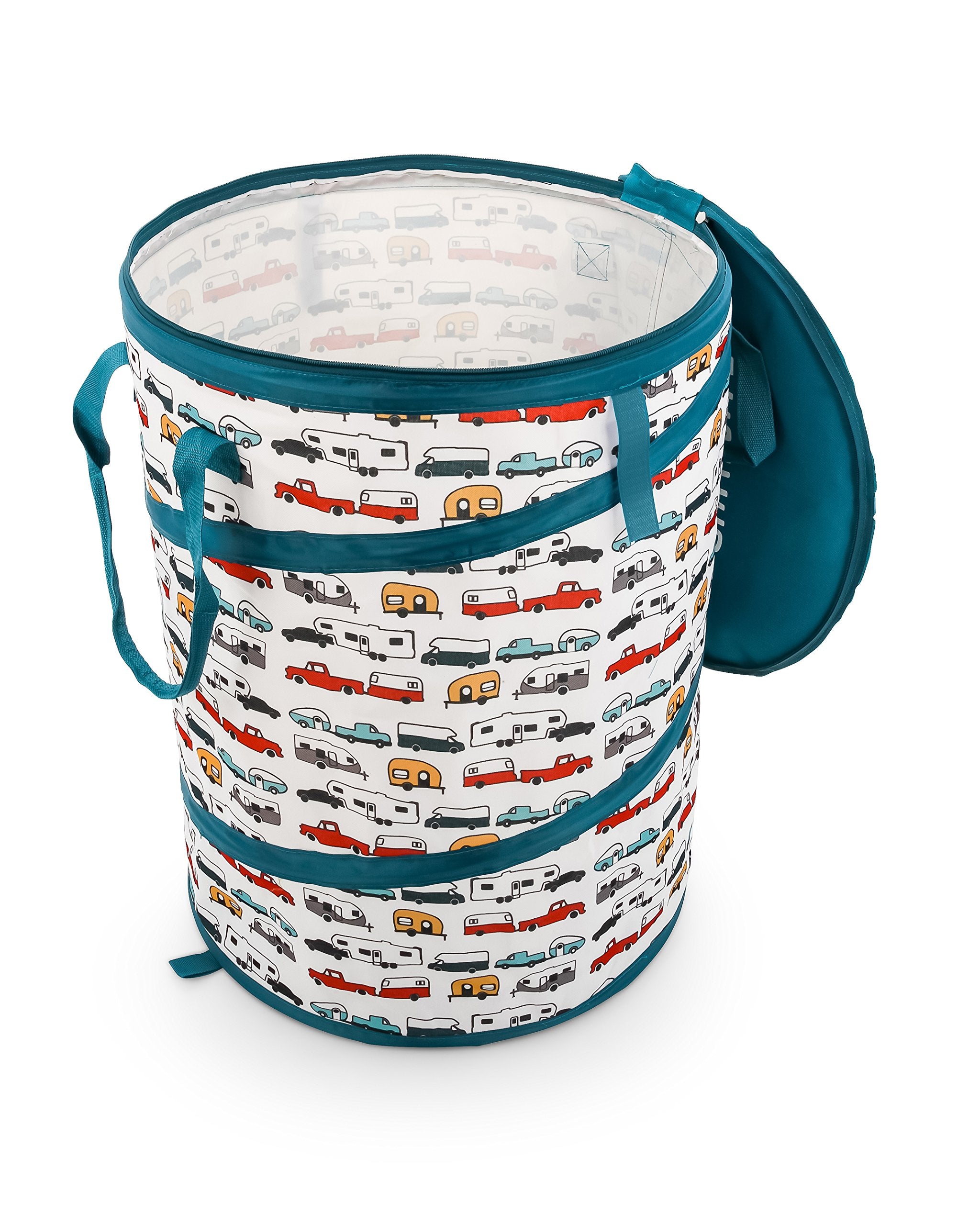 Camco Utility Container Pop-Up - Features Heavy Duty Liner & Zipper Close Lid - Holds 30-Gallon Kitchen-Size Trash Bags - Stands 2-Ft Tall & Collapses for RV Storage and Organization (42986)