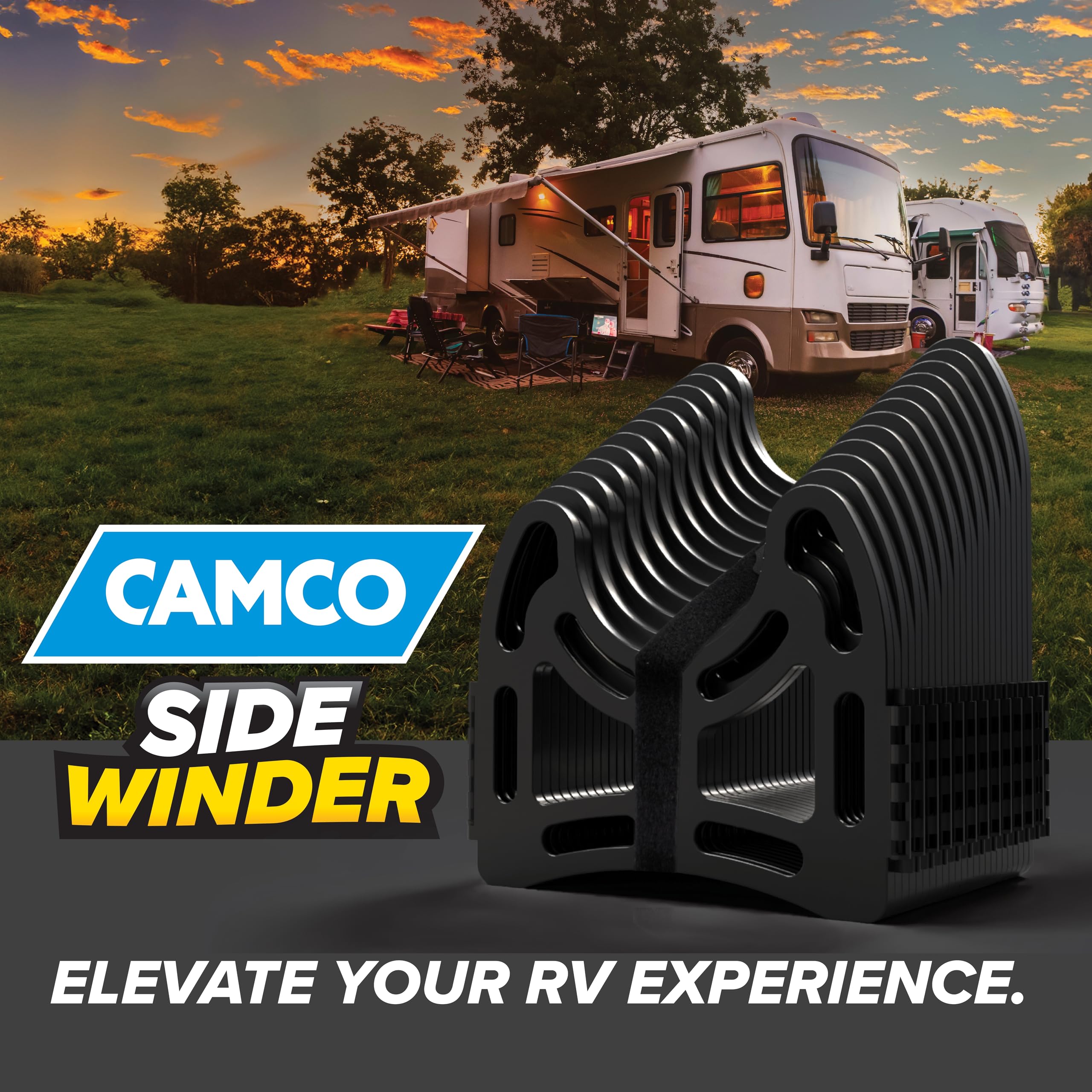 30-Ft Camco Sidewinder RV Sewer Hose Support - Flexible Telescoping Design for Avoiding Obstacles & Deep Cradles Secure RV Sewer Hose - Out-of-The-Box Ready & Folds for RV Storage (43061)