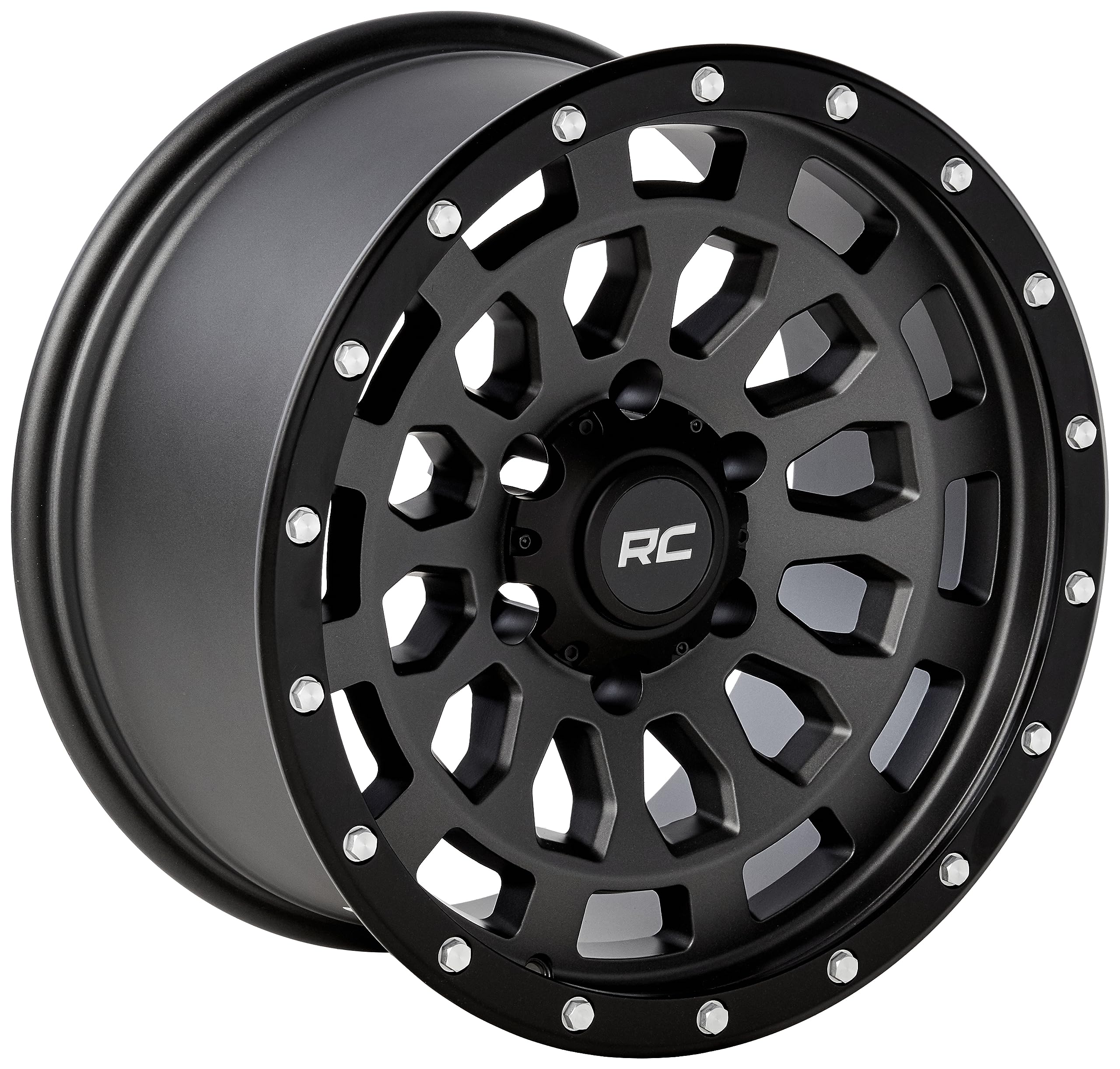 Rough Country One-Piece 87 Series Aluminum Wheel with Simulated Beadlock - 17x8.5, 6x5.5 Bolt Pattern, +0mm Offset, Gray/Black