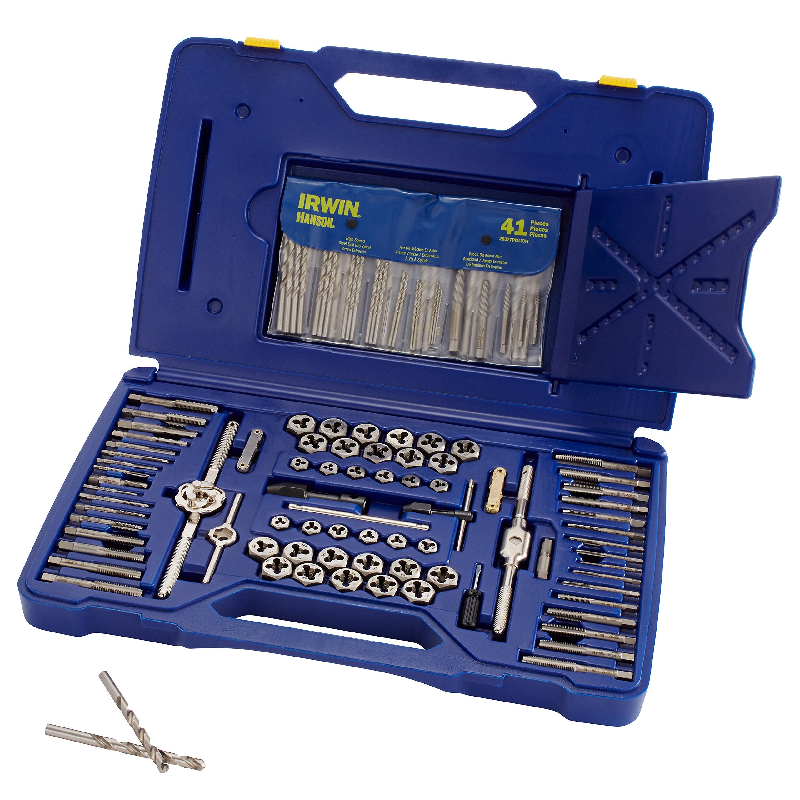 IRWIN Tools Machine Screw/Fractional/Metric Tap and Hex Die and Drill Bit Deluxe Set, 117 Piece 26377, Silver/Blue