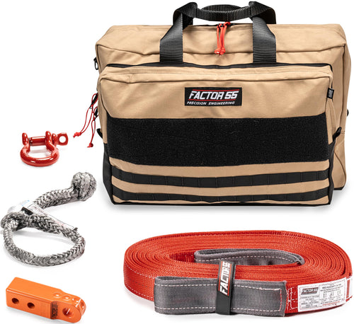 Owyhee Factor 55 Tow and Recovery Kit for Trucks, Jeeps, and SUVs, with Orange Hitchlink and Large Bag