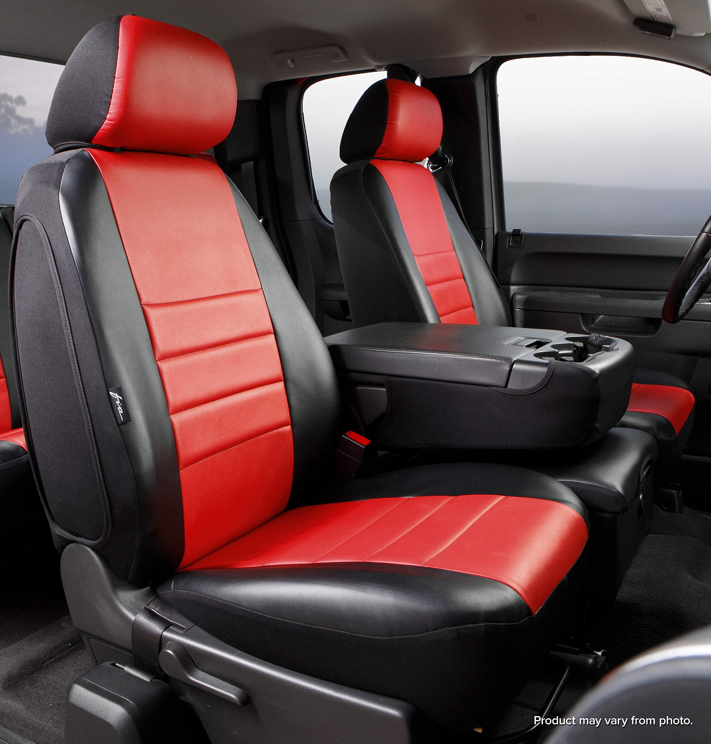 Custom Fit FIA SL69-37 RED Front Seat Cover Split Seat 40/20/40 - Leatherette (Black w/Red Center Panel)