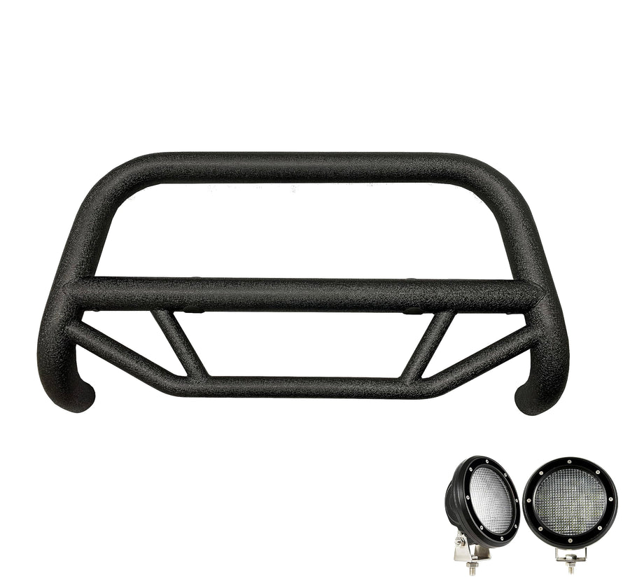 Max T Black Horse Bull Bar Incl. Pair of 5.3" Dia.LED Lights w/Black Trim Rings Textured Black Compatible with 09-10 Dodge Ram 1500|11-18 Ram 1500|19-20 Ram 1500 Classic (Excl.Rebel & Warlock Trims)
