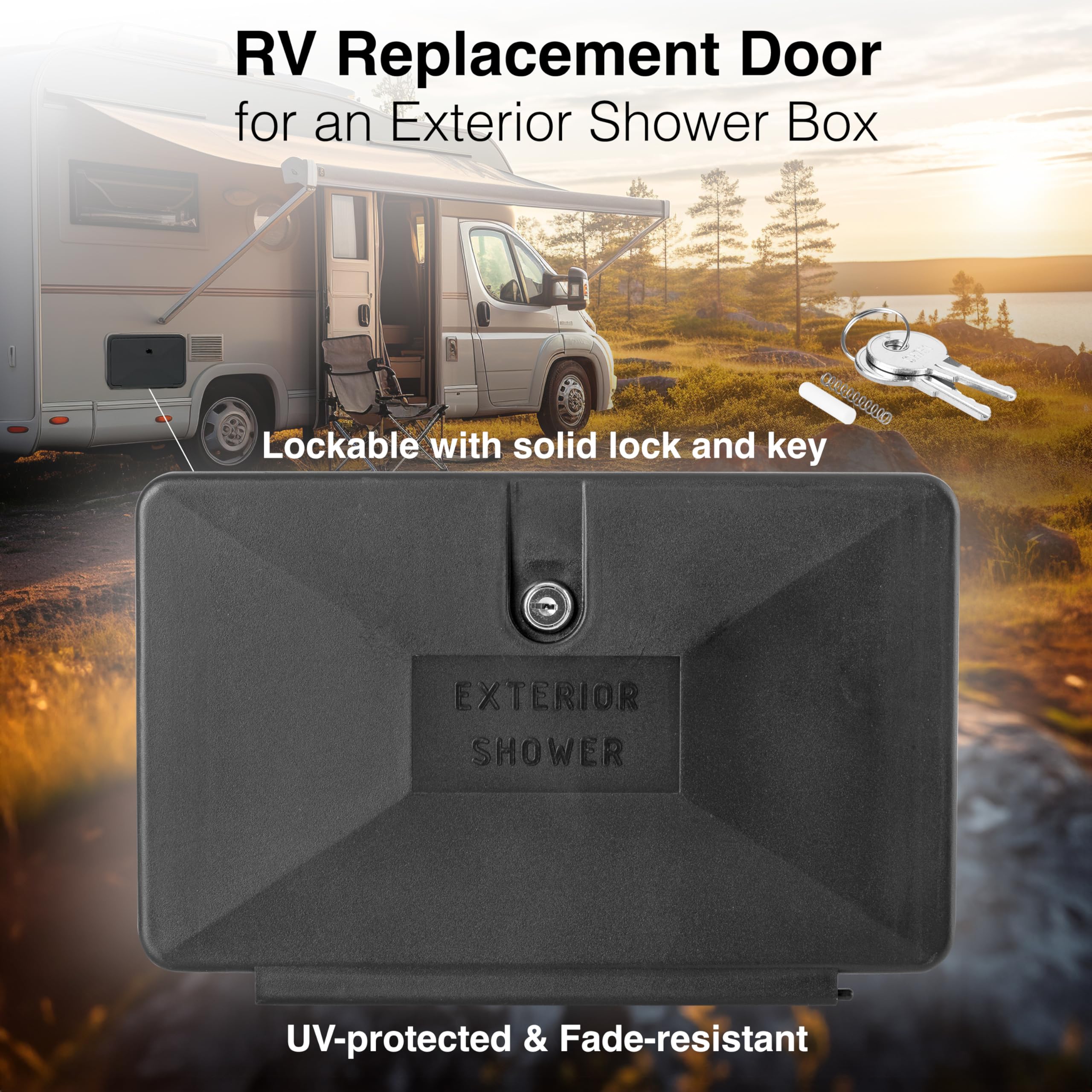 Dura Faucet RV Weatherproof Replacement DF-SA170D-BK Door for Branded Exterior Shower Box Kit - Lockable (Black) - Only Works with Dura Faucet Branded Shower Box Kits