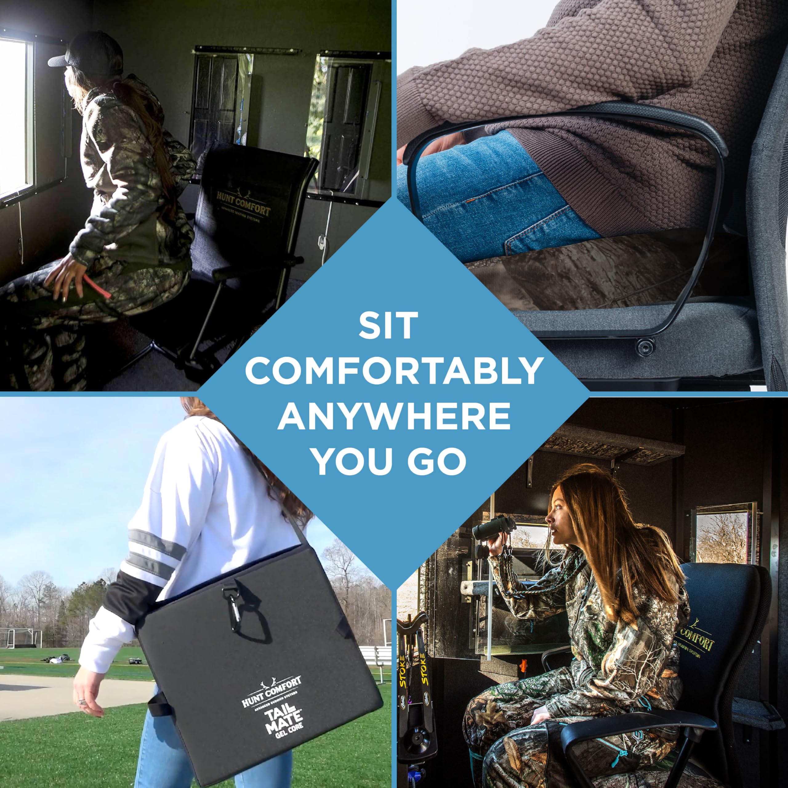 Hunt Comfort 360 Degree GelCore Versatile Hunting Blind Seat and Office Chair Support with Threaded Height Adjustment, Black/Printed (HCDC20)