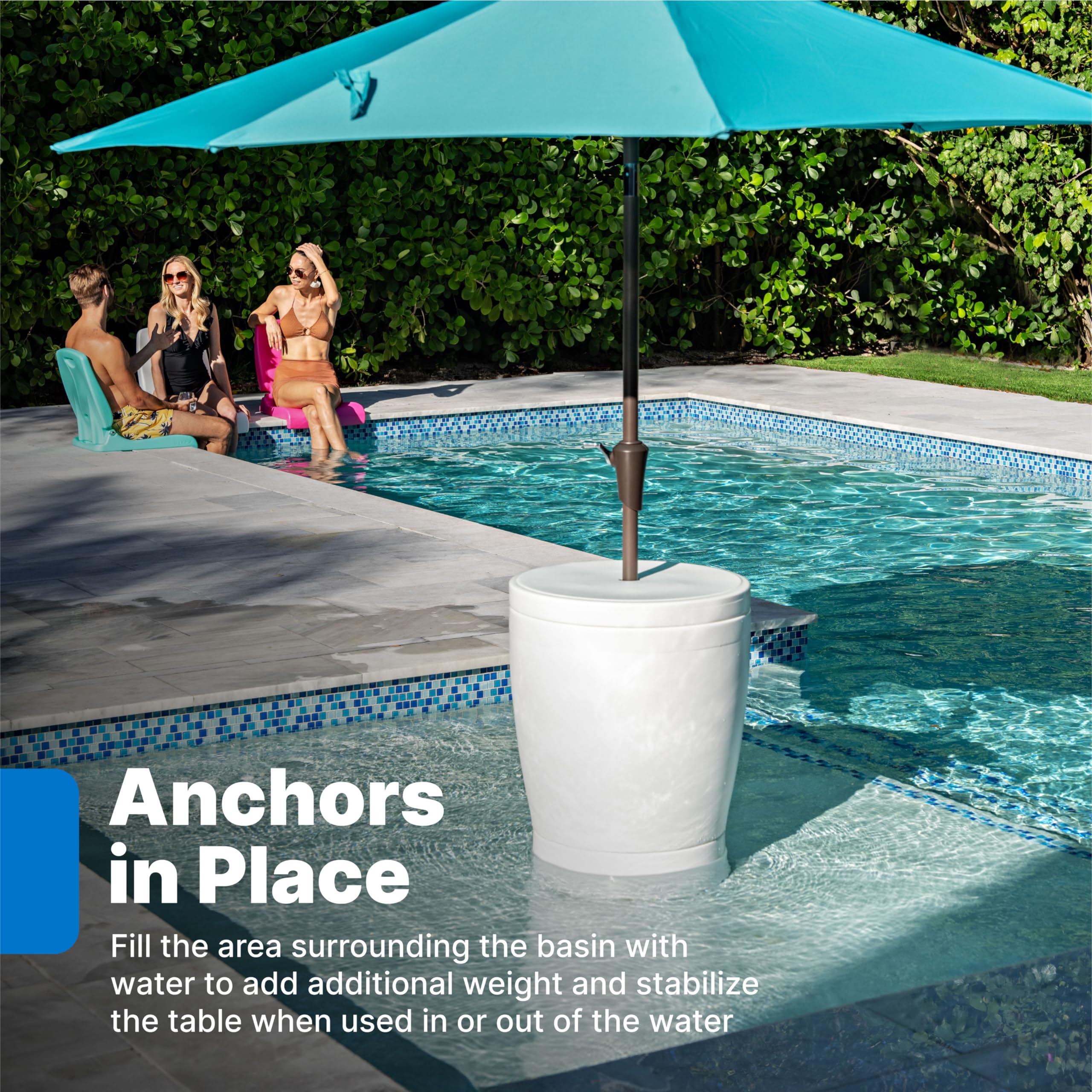 Step2 Vero Shade Table in-Pool, Portable Pool & Patio Furniture, Doubles as Cooler, Add Umbrella for Shade, Waterproof, White