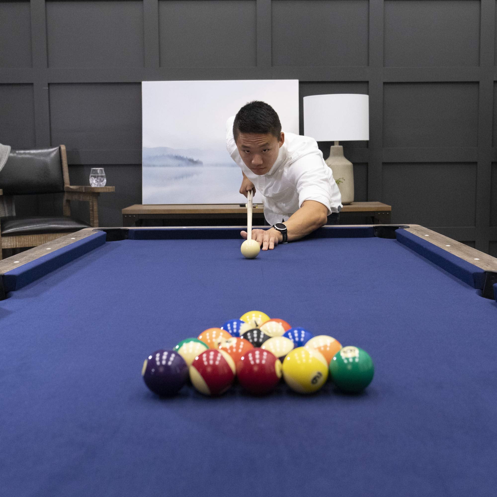 Brookdale American Legend 90” Billiard Table with Rustic Wood Finish and Navy Blue Cloth