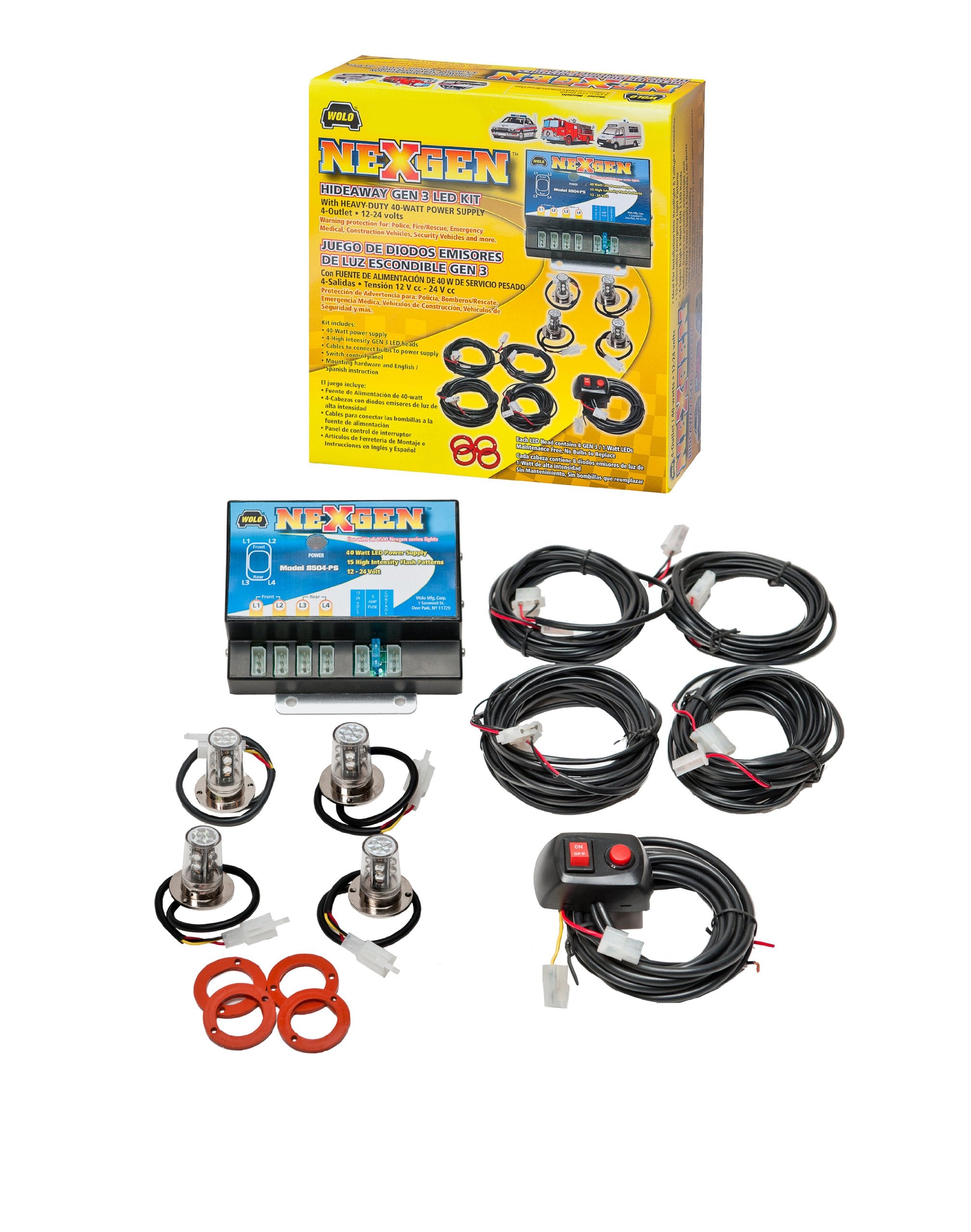 NexGen Wolo (8504-10CCCC) 40 Watt Power Supply Gen 3 LED Emergency Warning Four Head Kit - 4 Clear LED Heads