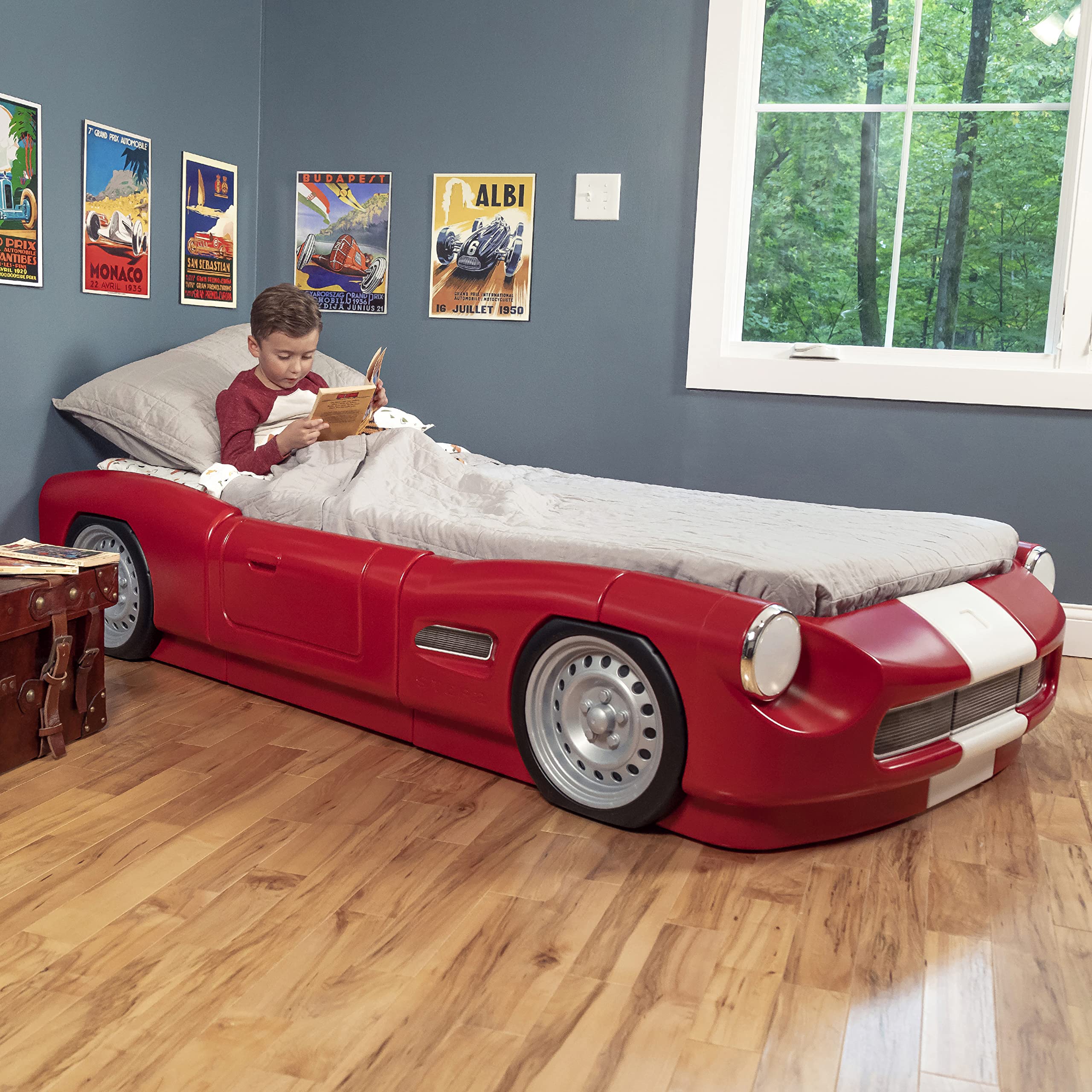 Step2 Toddler-to-Twin Roadster Bed, Crib to Twin Transition Race Car Bed, Adjustable, Ages 3+ Years Old, Easy Assembly, Red