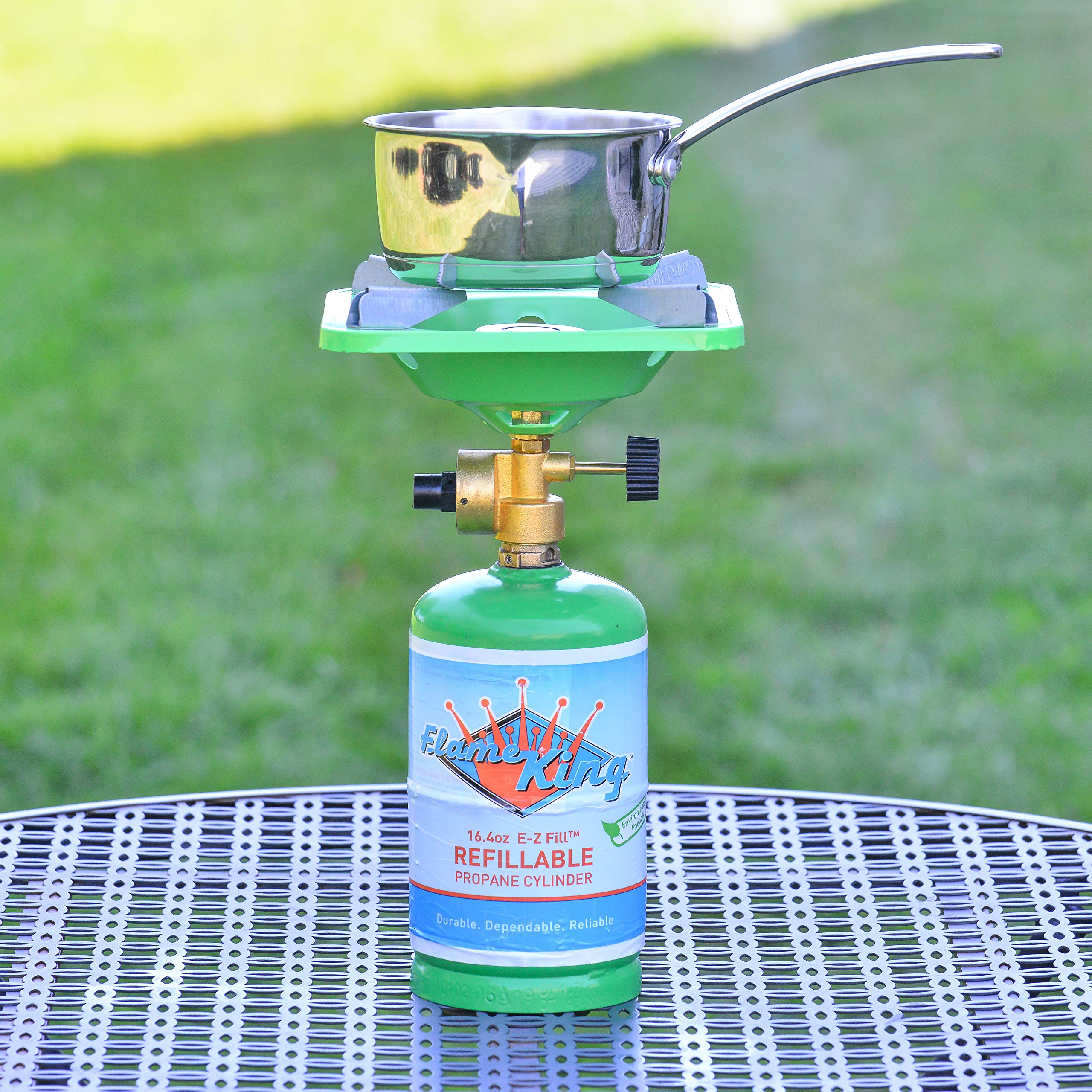 Portable Flame King YSNVT-508 Camping BottleTop Stove with Stable Lightweight Base Stand, Great for Outdoor Cooking, Backpacking, Compatible with 1LB Propane Gas Bottle