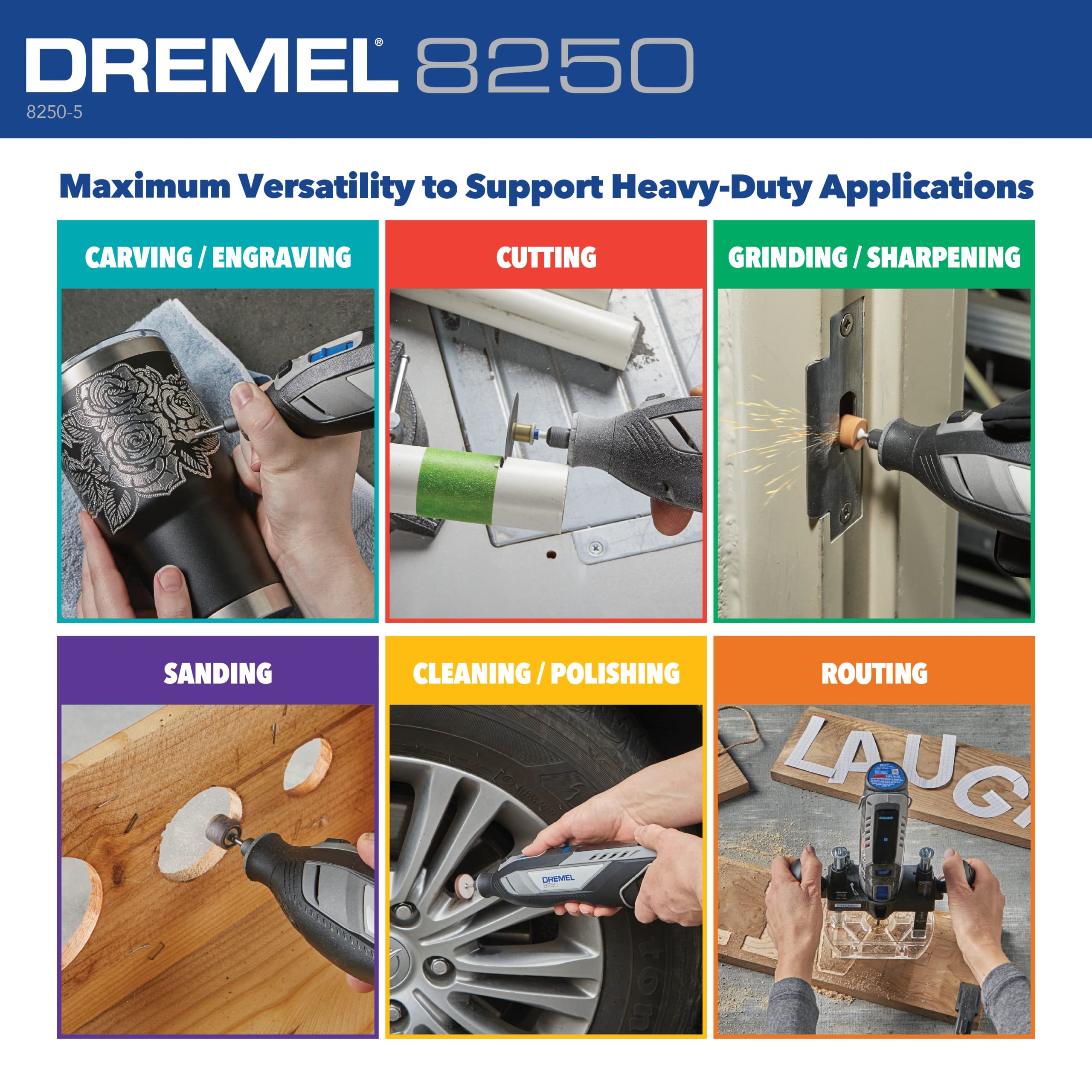 Dremel 12V Lithium-Ion Variable Speed Cordless Rotary Tool 8250-5 with Brushless Motor - 5 Rotary Tool Accessories, 3Ah Battery, Charger, and Tool Bag