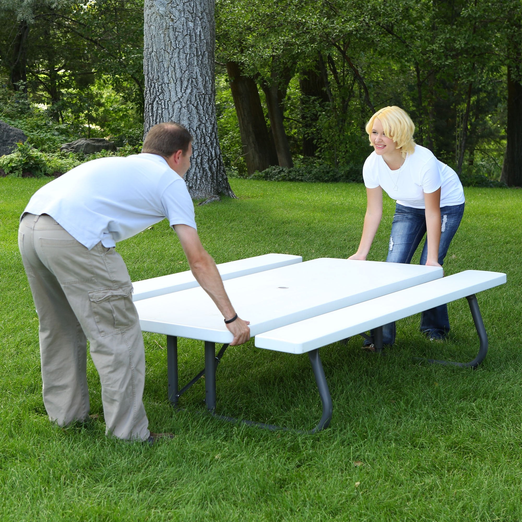 80215 LIFETIME Folding Picnic Table, 6 Feet, White Granite