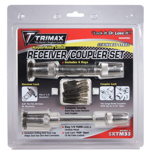 5/8" Receiver Lock & Trimax SXTM33 (SXTC3) 3.5" Span Coupler 100% Stainless Steel