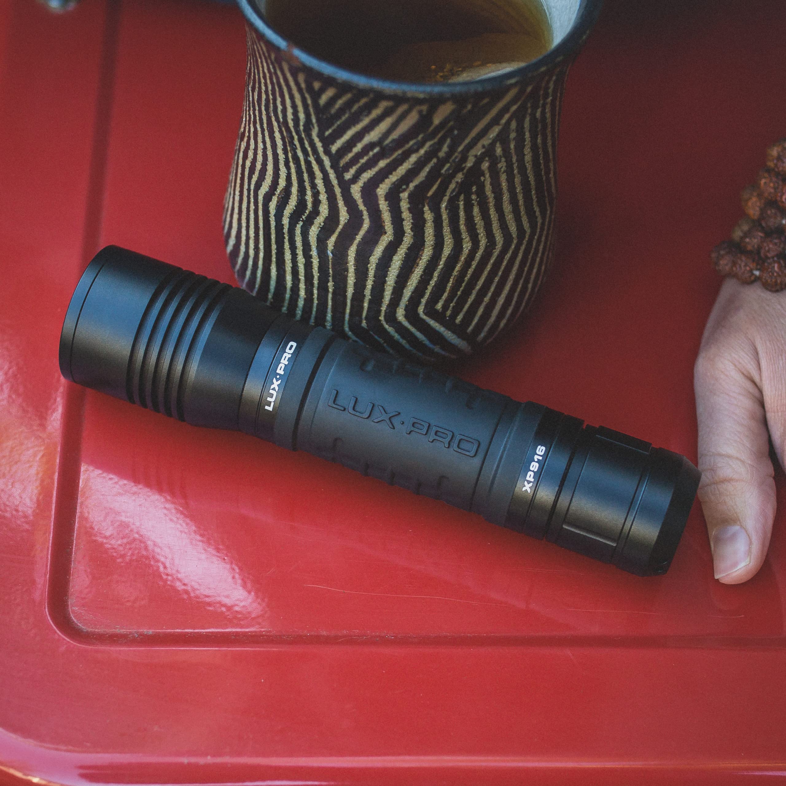 Pro Series LUXPRO 800 Lumen LED Rechargeable Flashlight - Features Patented TackGrip with Aircraft-Grade Aluminum and LPE Optics - Camping Accessories with Micro USB Charge Port - Batteries Included