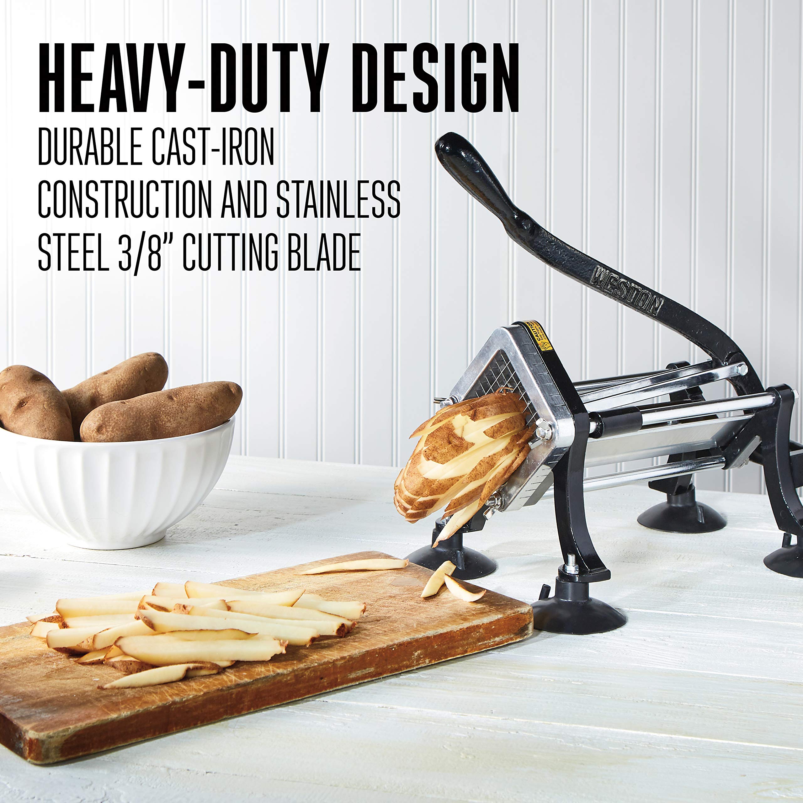 Weston French Fry Cutter Professional for Potatoes and Vegetable Dicer, 3/8” Stainless Steel Cutting Blade, Suction Cup and Wall-Mount Feet, Restaurant-Quality, Black (36-3550-W)