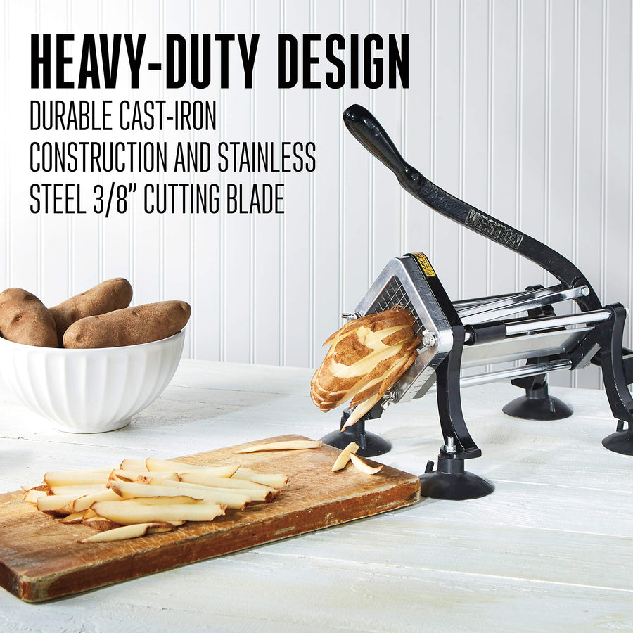 Weston French Fry Cutter Professional for Potatoes and Vegetable Dicer, 3/8” Stainless Steel Cutting Blade, Suction Cup and Wall-Mount Feet, Restaurant-Quality, Black (36-3550-W)