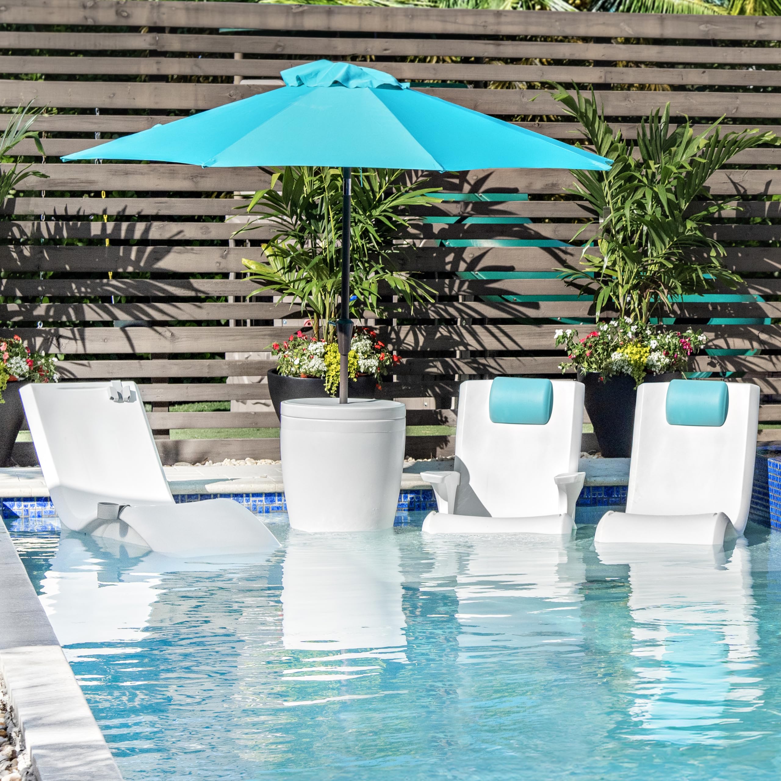 Step2 Vero Shade Table in-Pool, Portable Pool & Patio Furniture, Doubles as Cooler, Add Umbrella for Shade, Waterproof, White