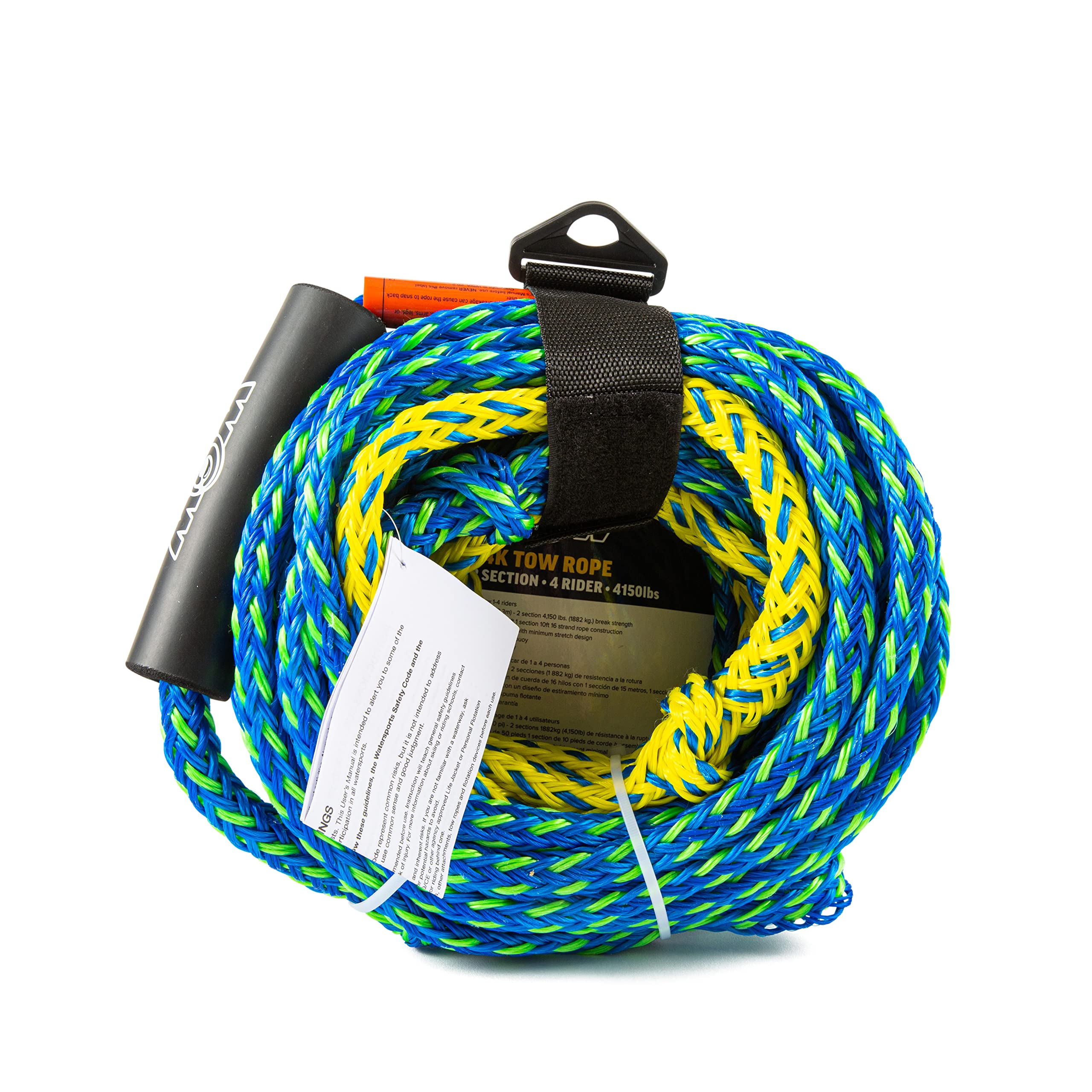 WOW Sports Towing Rope for Wakesurf, Water Ski and Wakeboard, 4-Rider 4K Tow Rope with 2 Sections, 60'