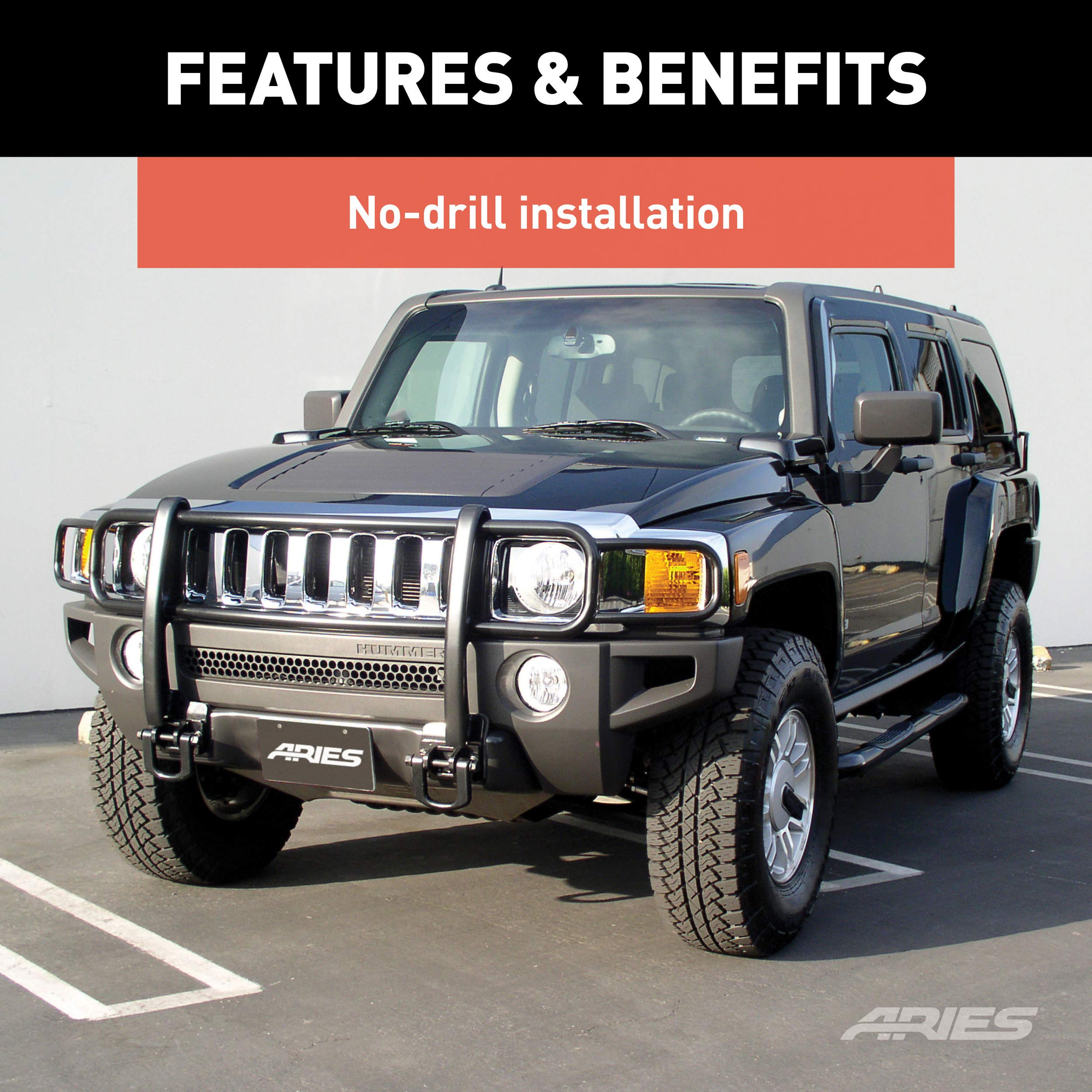 Black Steel ARIES Grille Guard, No-Drill, Select Hummer H3, H3T 4078