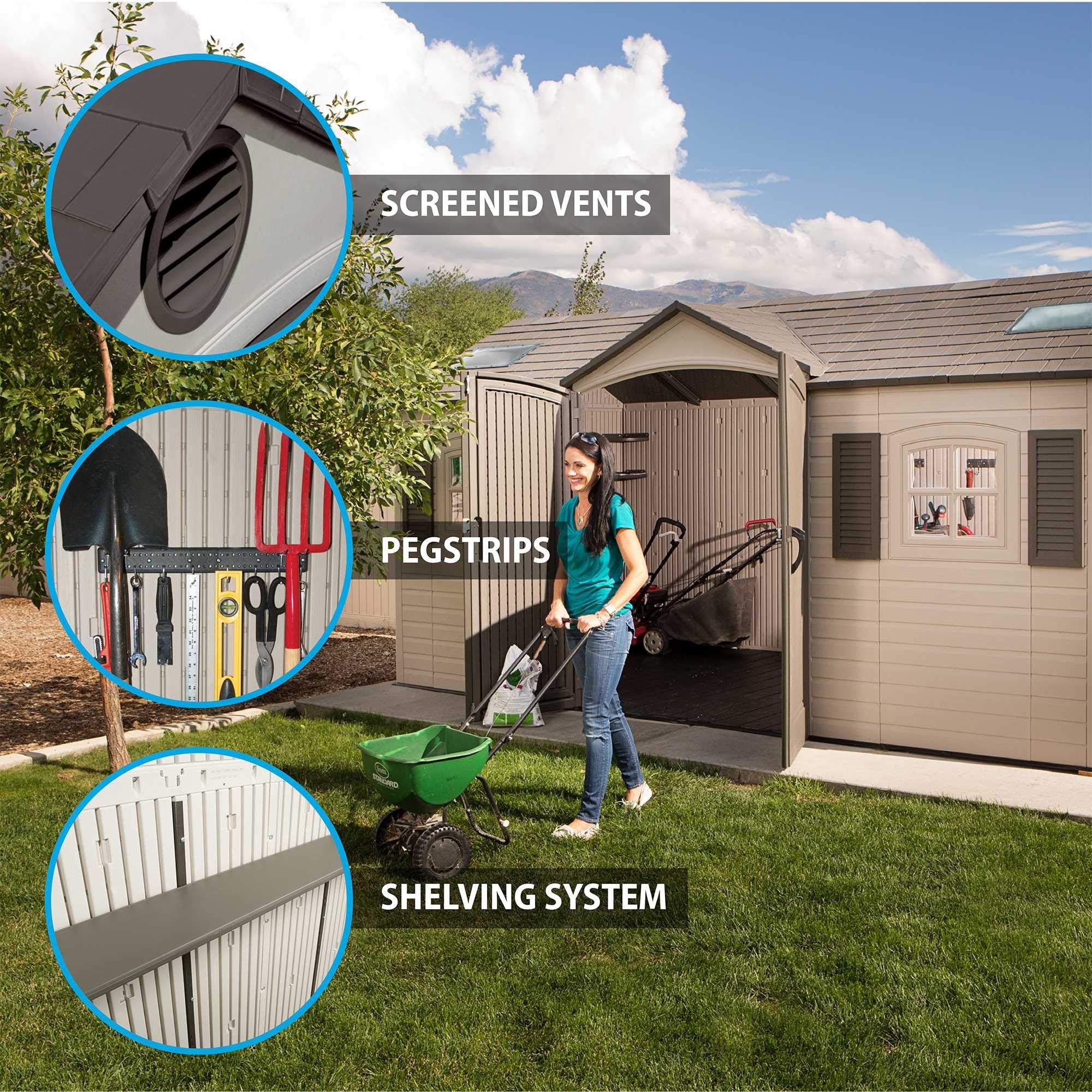 60079 Lifetime Outdoor Storage Shed Dual Entry, 15 x 8 ft, Desert Sand