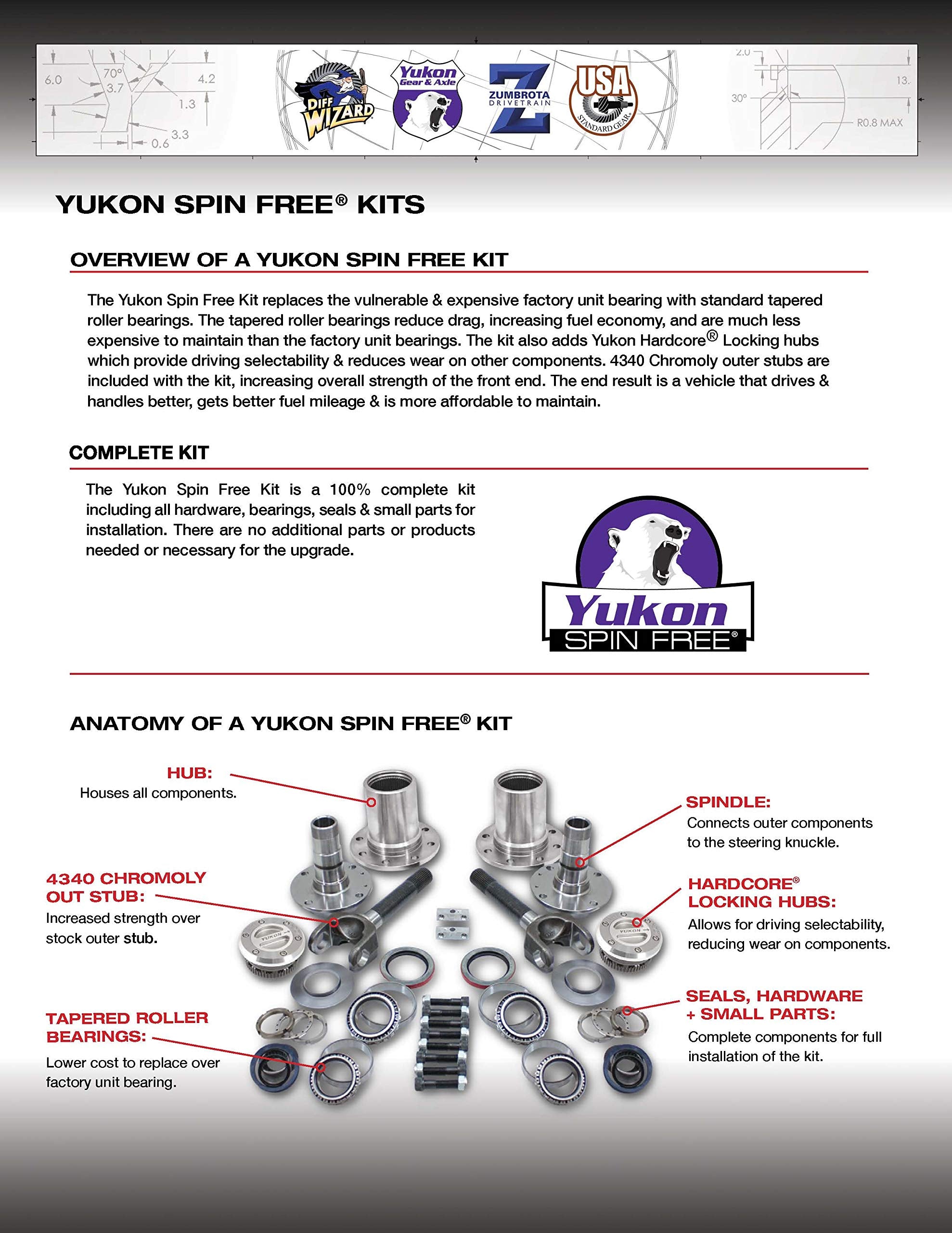 Yukon Gear & Axle (YA WU-05 Locking Hub Spin Free Conversion Kit for Dodge DRW Dana 60 AAM Differential