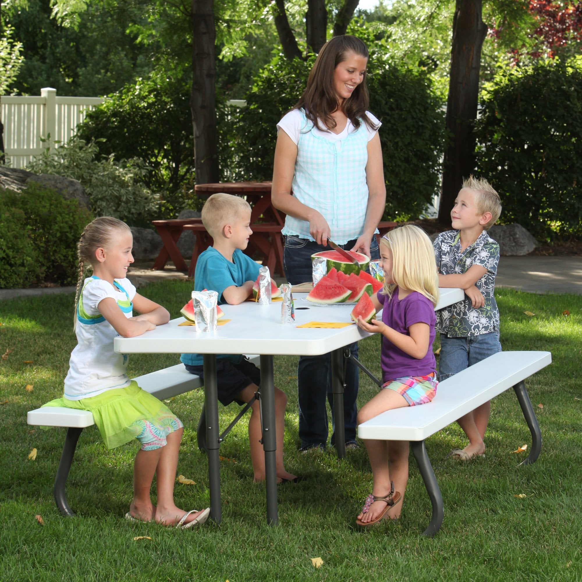 80215 LIFETIME Folding Picnic Table, 6 Feet, White Granite