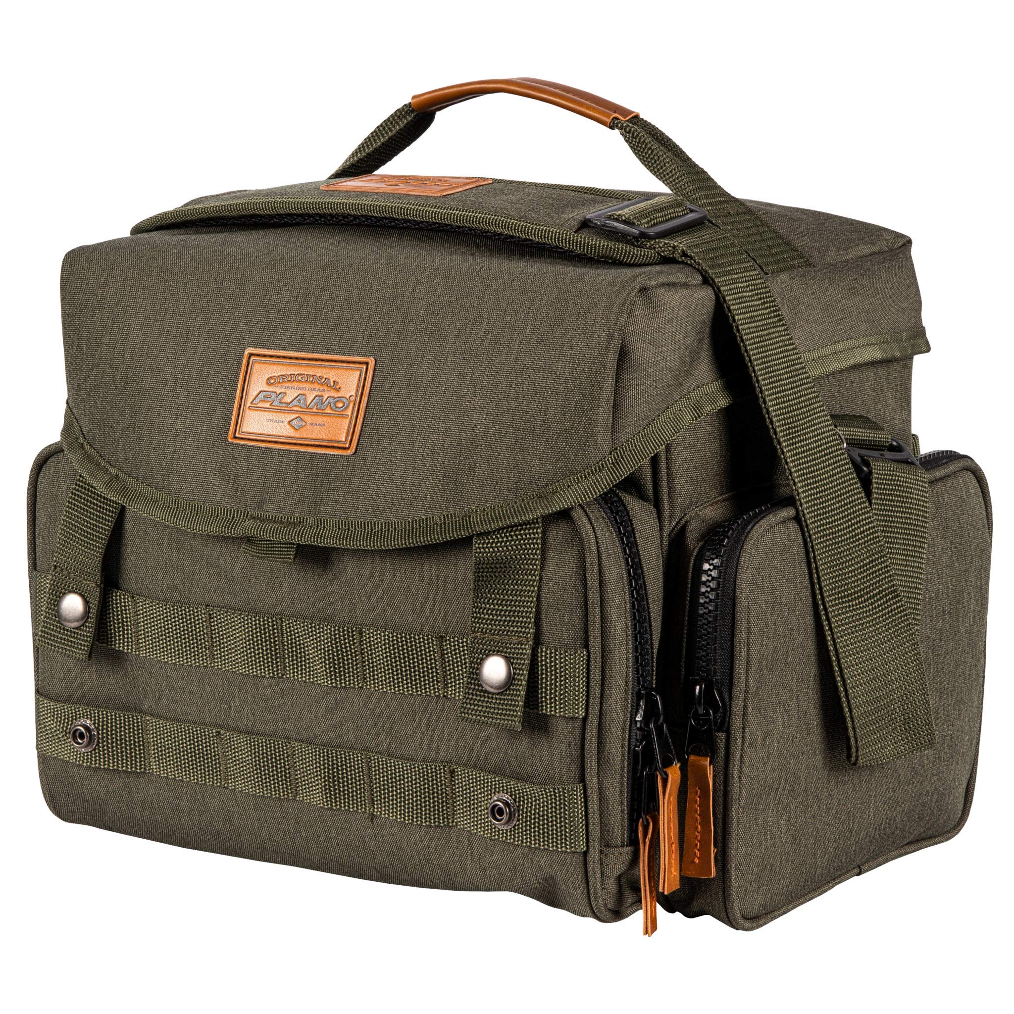 A-Series Plano 3600 2.0 Tackle Bag, Forest Green, Includes 4 Clear 3600 StowAway Utility Boxes, Fishing Bag with Tackle Boxes for Baits and Lures, MOLLE Attachments