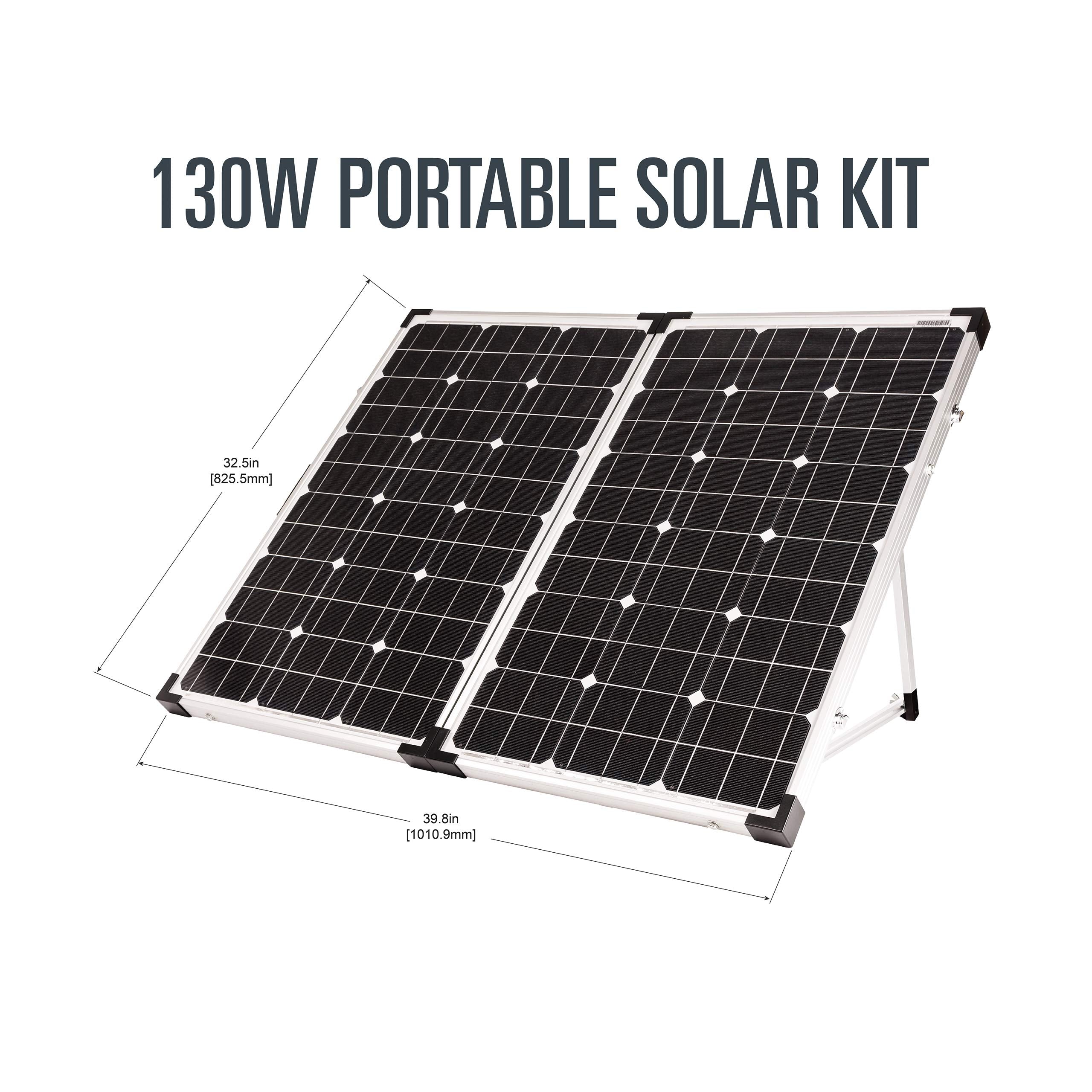 GP-PSK-130 Go Power! 130W Portable Folding Solar Panel Kit with 10 Amp Solar Controller, Great for RV and Camping, Includes Controller, Battery Clamps, SAE Solar Plug Adapter, Ring Terminal Connectors