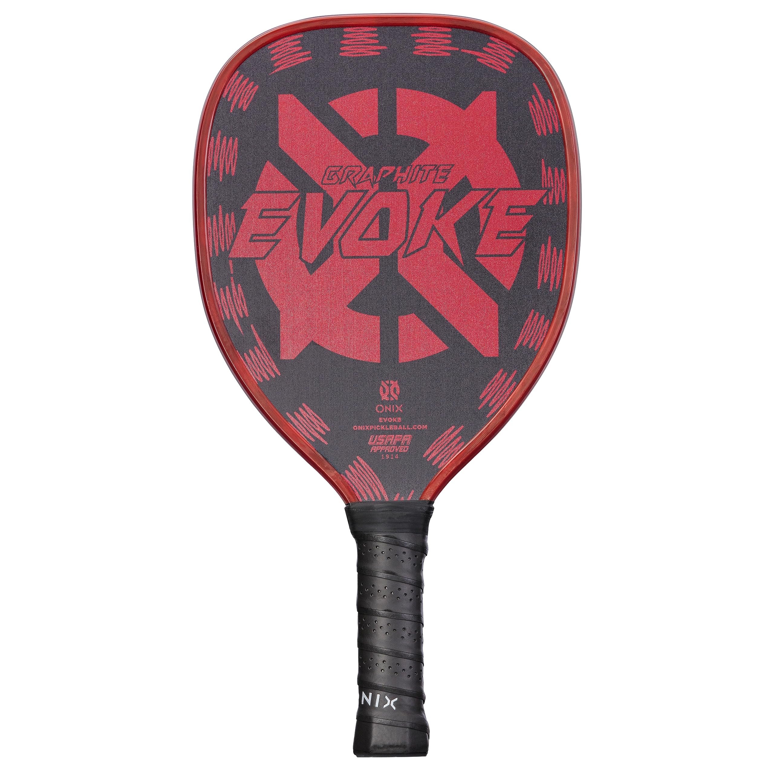 Graphite Onix Evoke Tear Drop Pickleball Paddle Features Tear Drop Shape, Polypropylene Core, and Graphite Face, Red