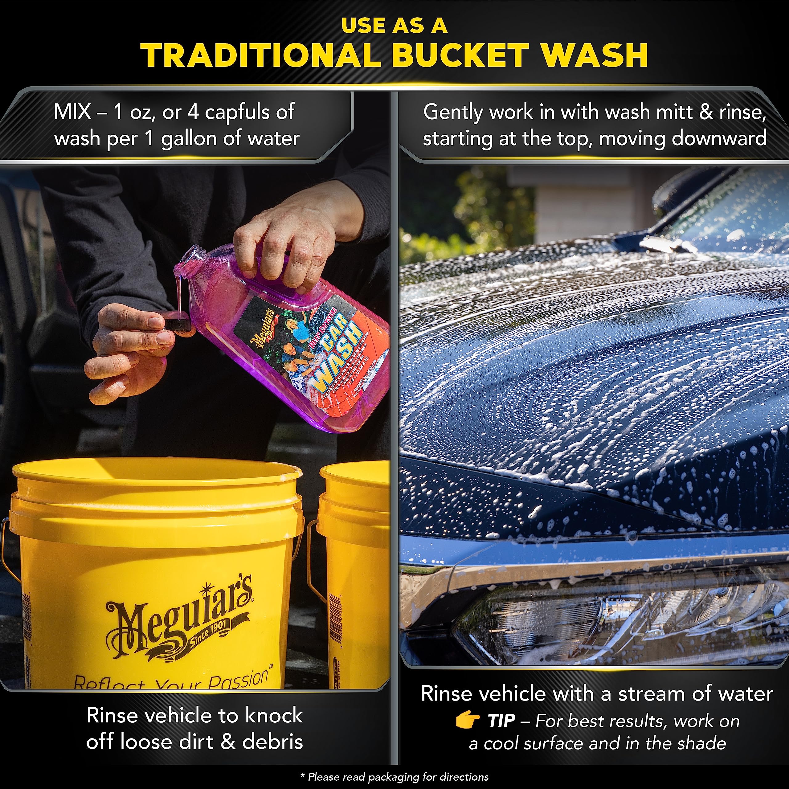 Deep Crystal Car Wash Meguiar's - Car Wash Shampoo that Cleans Paint, Enhances Gloss, and Preserves Wax Protection, pH Balanced Car Wash Soap with Excellent Foaming Action, 64 Oz