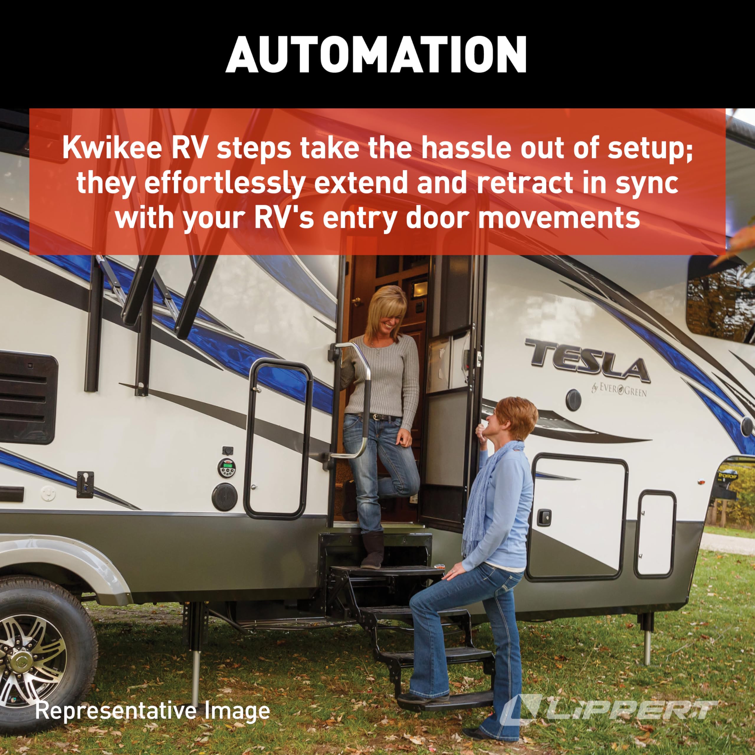 26 Series Kwikee Electric Step Assembly, Logic Control Unit, Power Switch Kit for RV, Travel Trailers, Hidden Light, 8.5" Step Rise, Anti-Slip Surface, 12V DC Motor, Steel Construction - 3711363