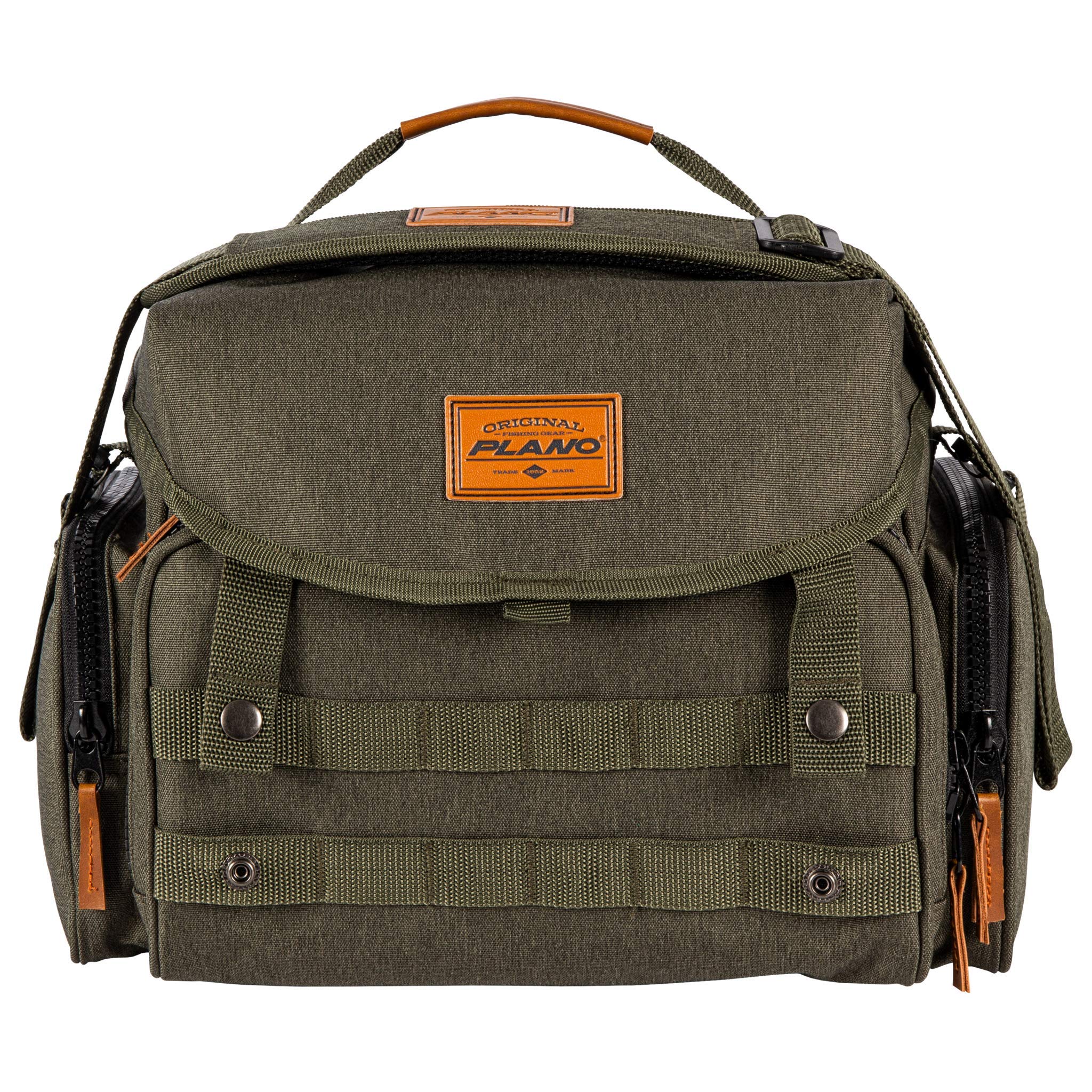 A-Series Plano 3600 2.0 Tackle Bag, Forest Green, Includes 4 Clear 3600 StowAway Utility Boxes, Fishing Bag with Tackle Boxes for Baits and Lures, MOLLE Attachments