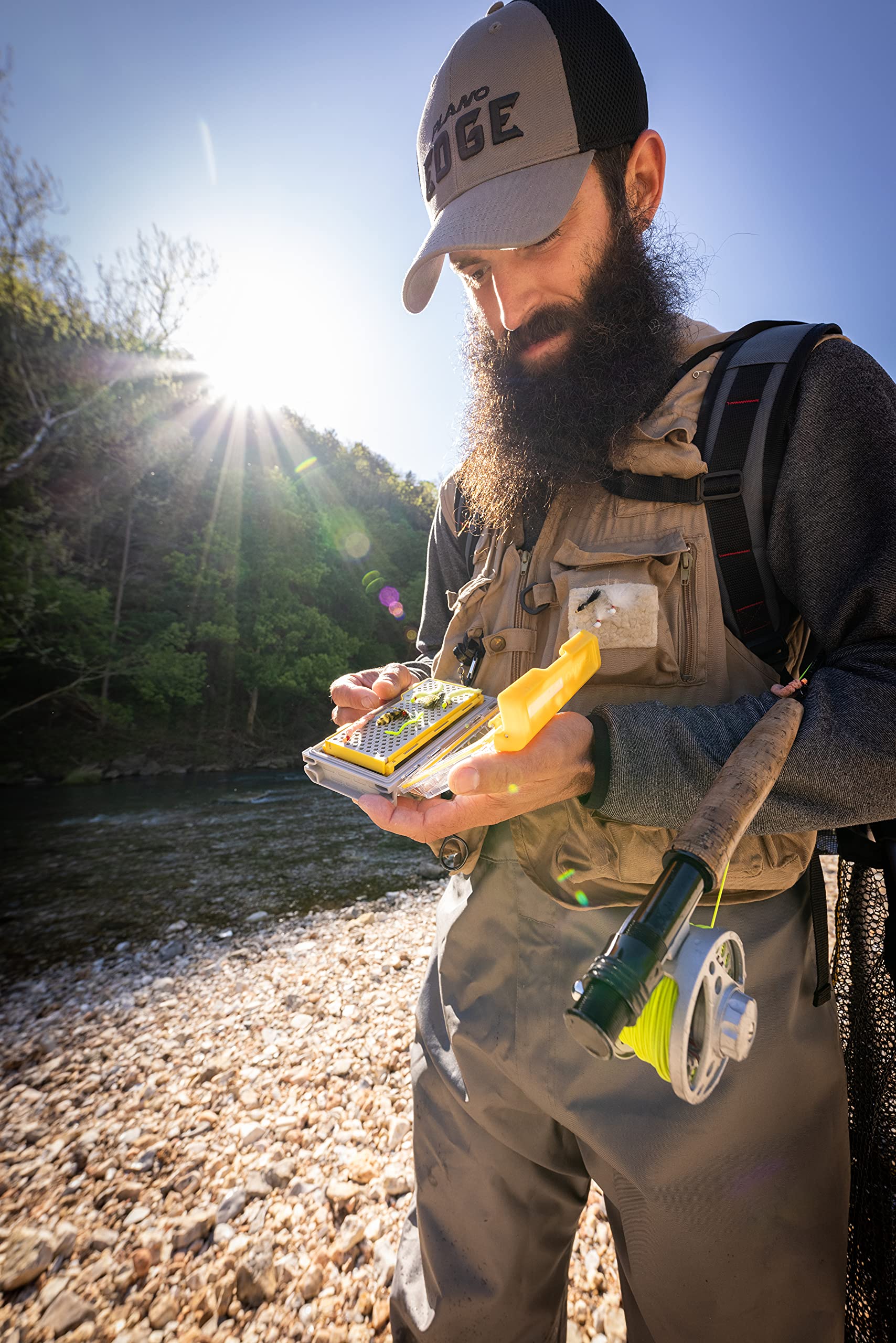 Plano Micro Fly Edge Storage Box, Gray and Yellow, Waterproof and Rust-Resistant Customizable Fishing Tackle Organization