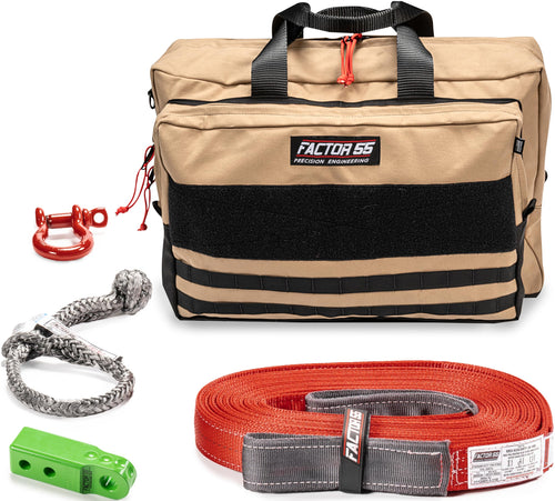 Owyhee Factor 55 Tow and Recovery Kit for Trucks, Jeeps, and SUVs, with Green Hitchlink and Large Bag